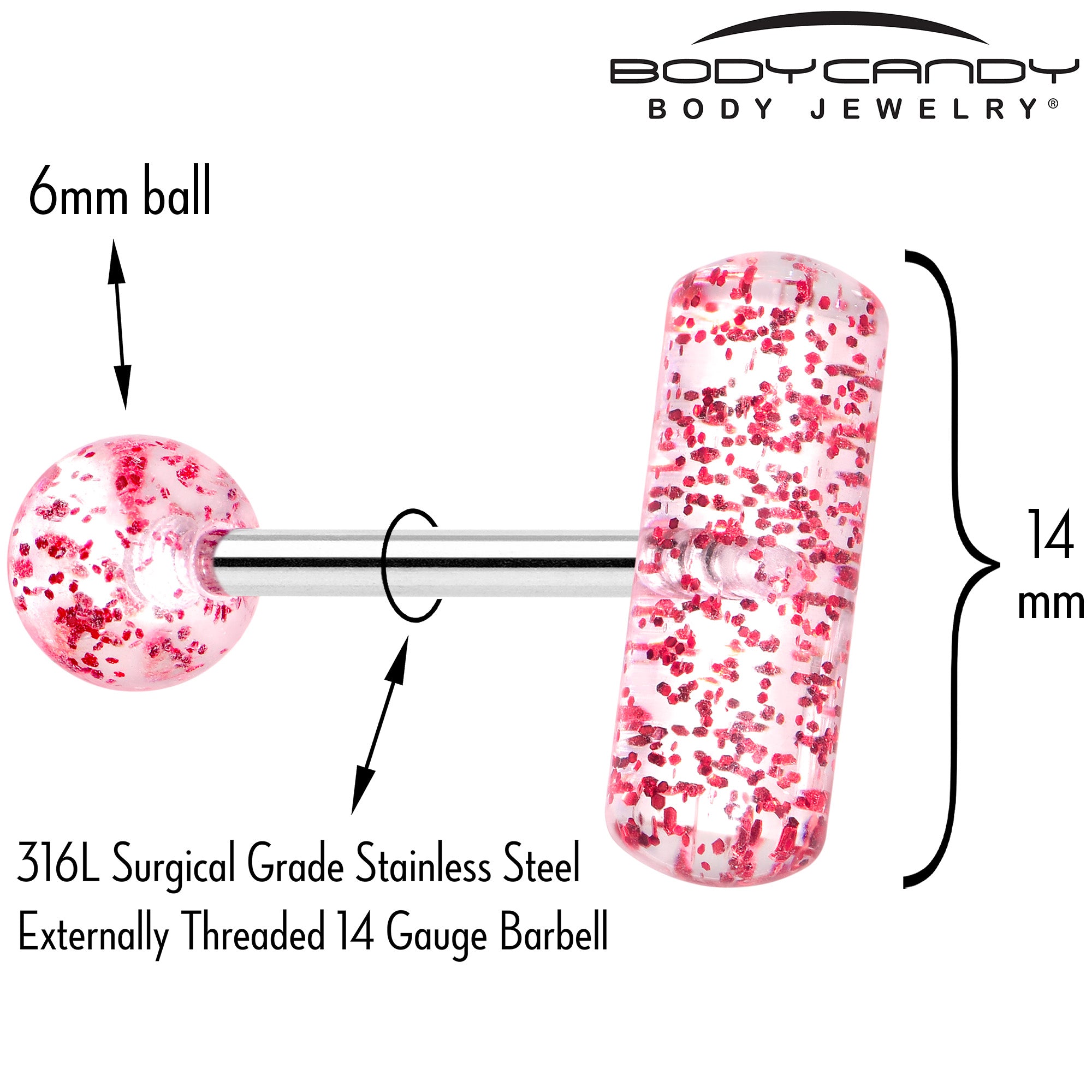 red glitter barbell tongue piercing jewelry