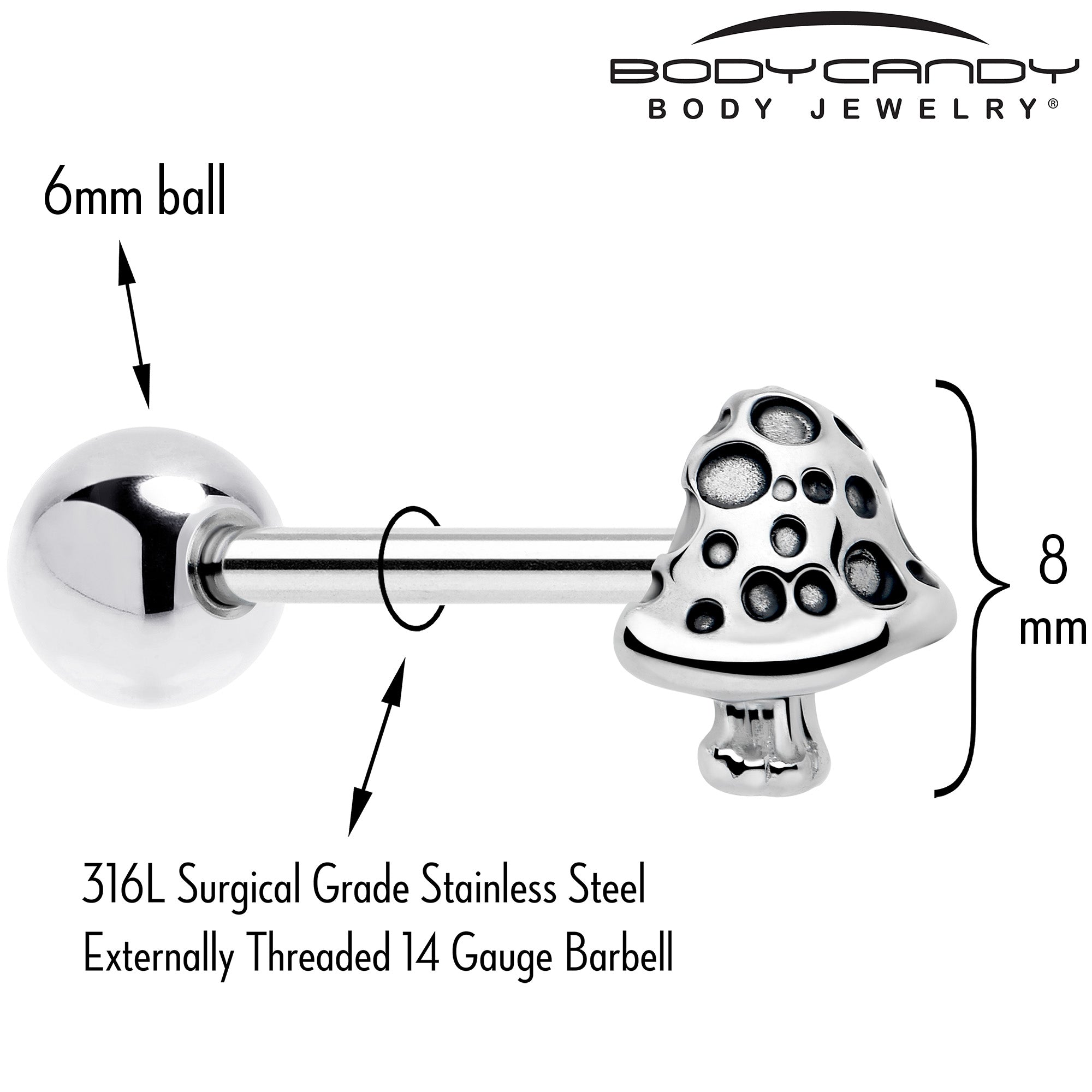 Mushroom tongue piercing barbell