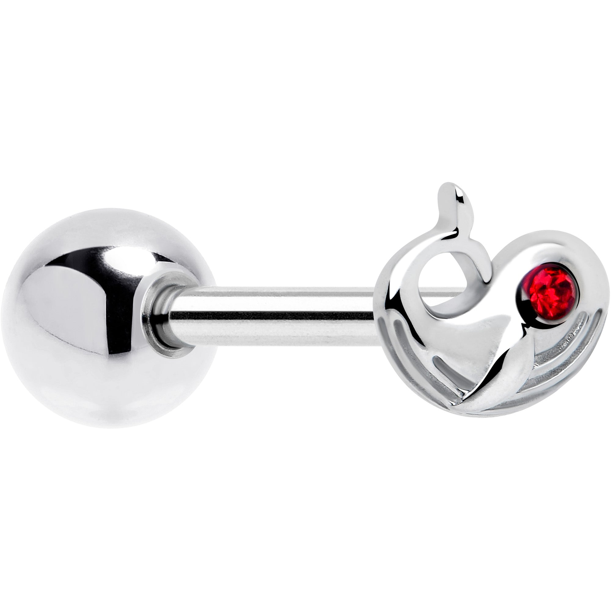Red gem whale barbell tongue ring