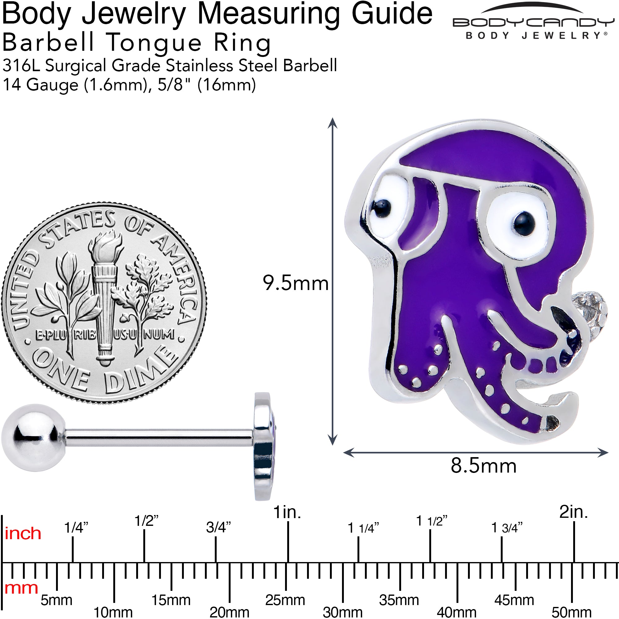 Purple Octopus Barbell Tongue Jewelry