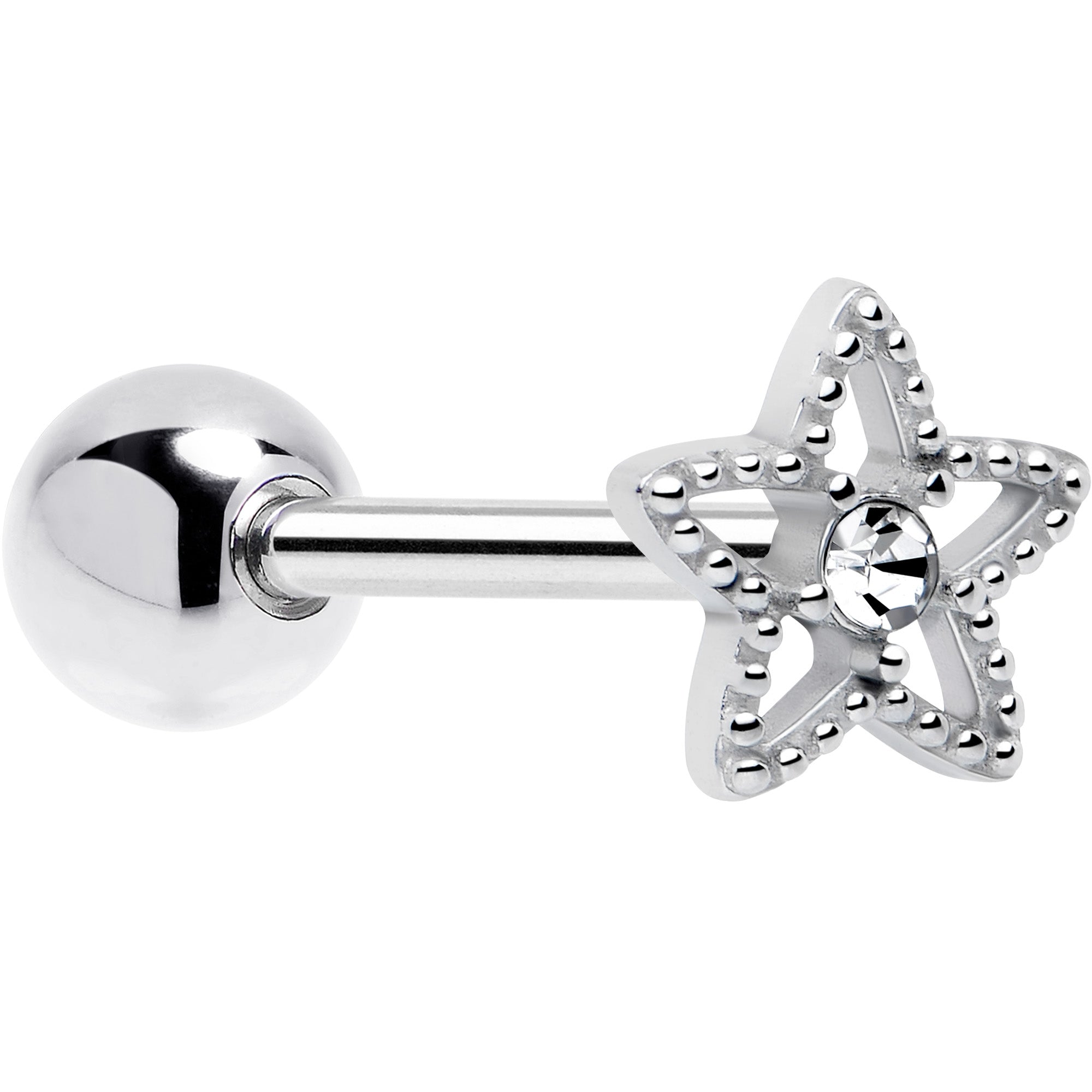 Clear gem star texture barbell tongue jewelry