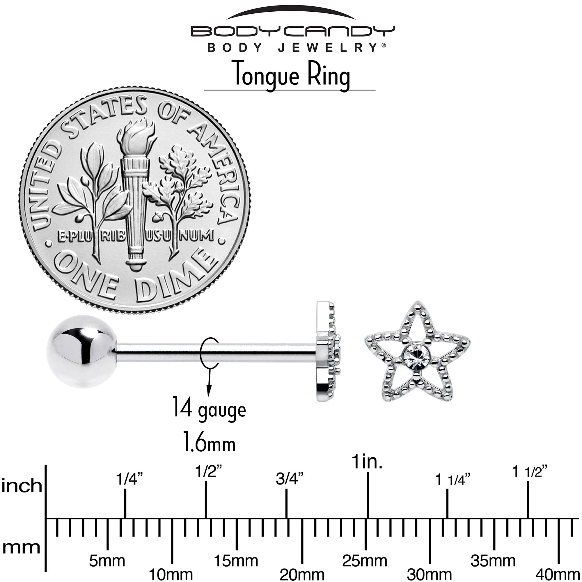 Clear gem star tongue barbell jewelry accessory