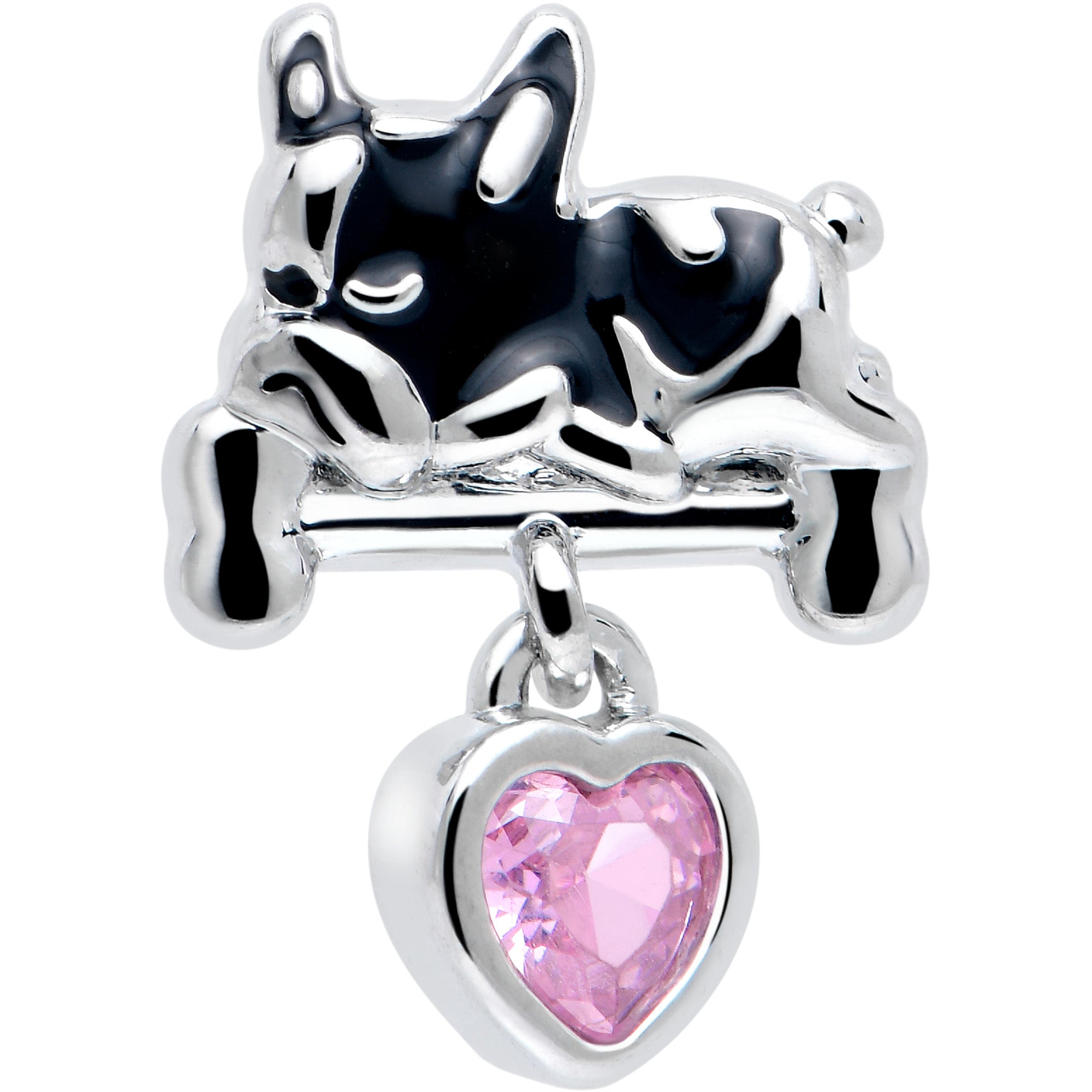 Sleepy French Bulldog 16 Gauge 1/4 Pink CZ Gem Cartilage Earring