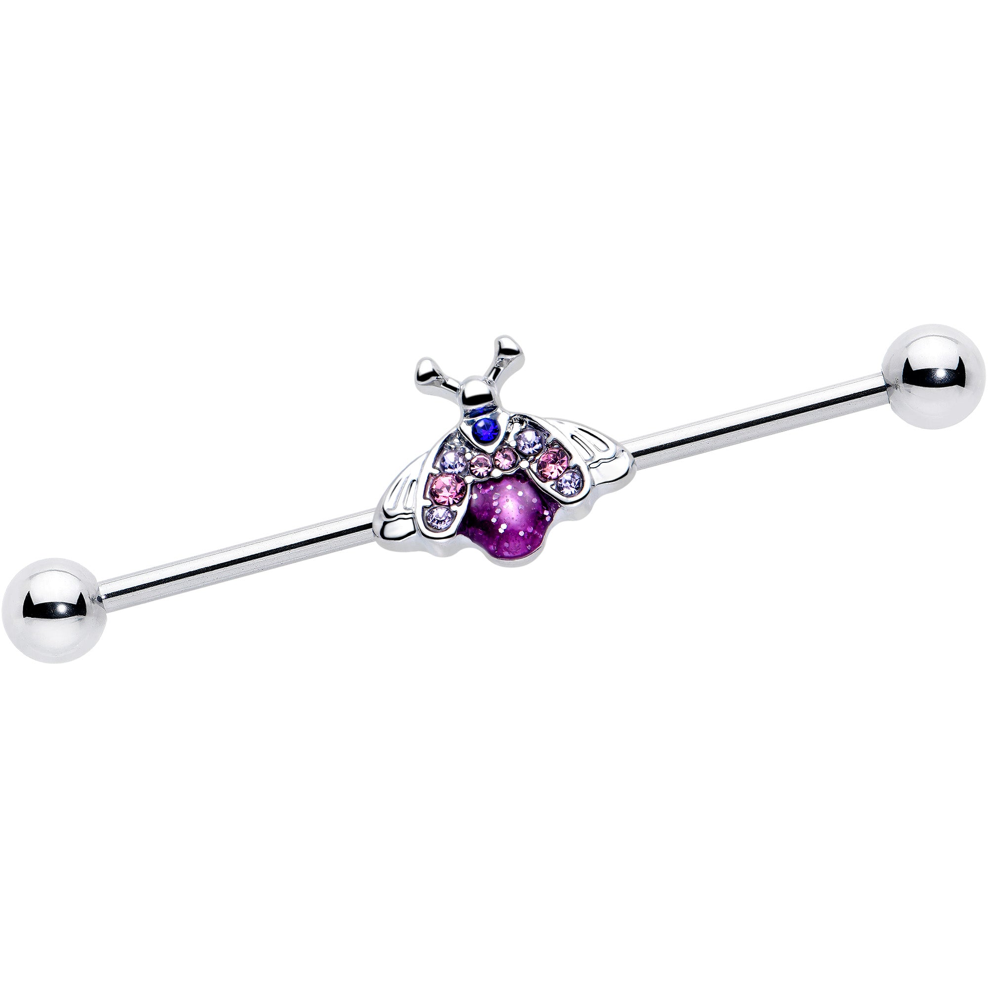 14 Gauge Pink Blue Gem Insect Industrial Barbell 38mm