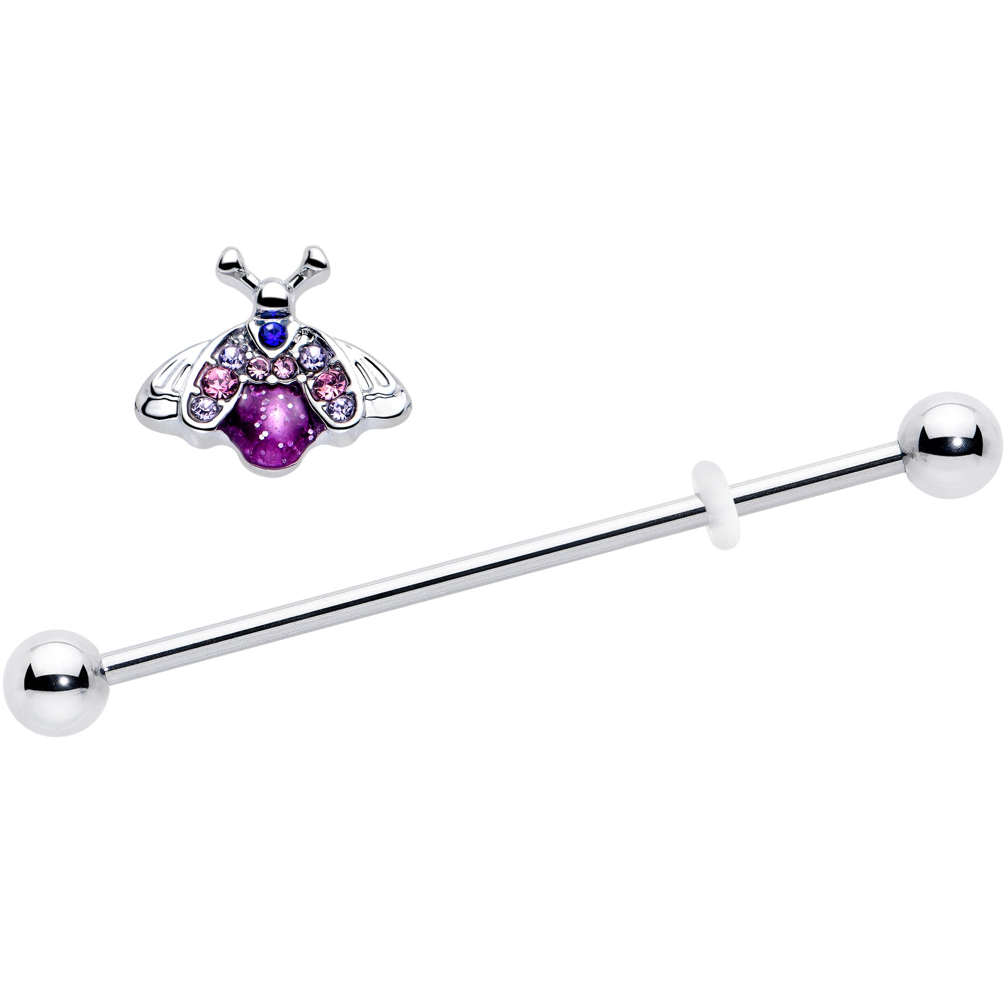 Pink Blue Gem Insect Industrial Barbell 14 Gauge 38mm