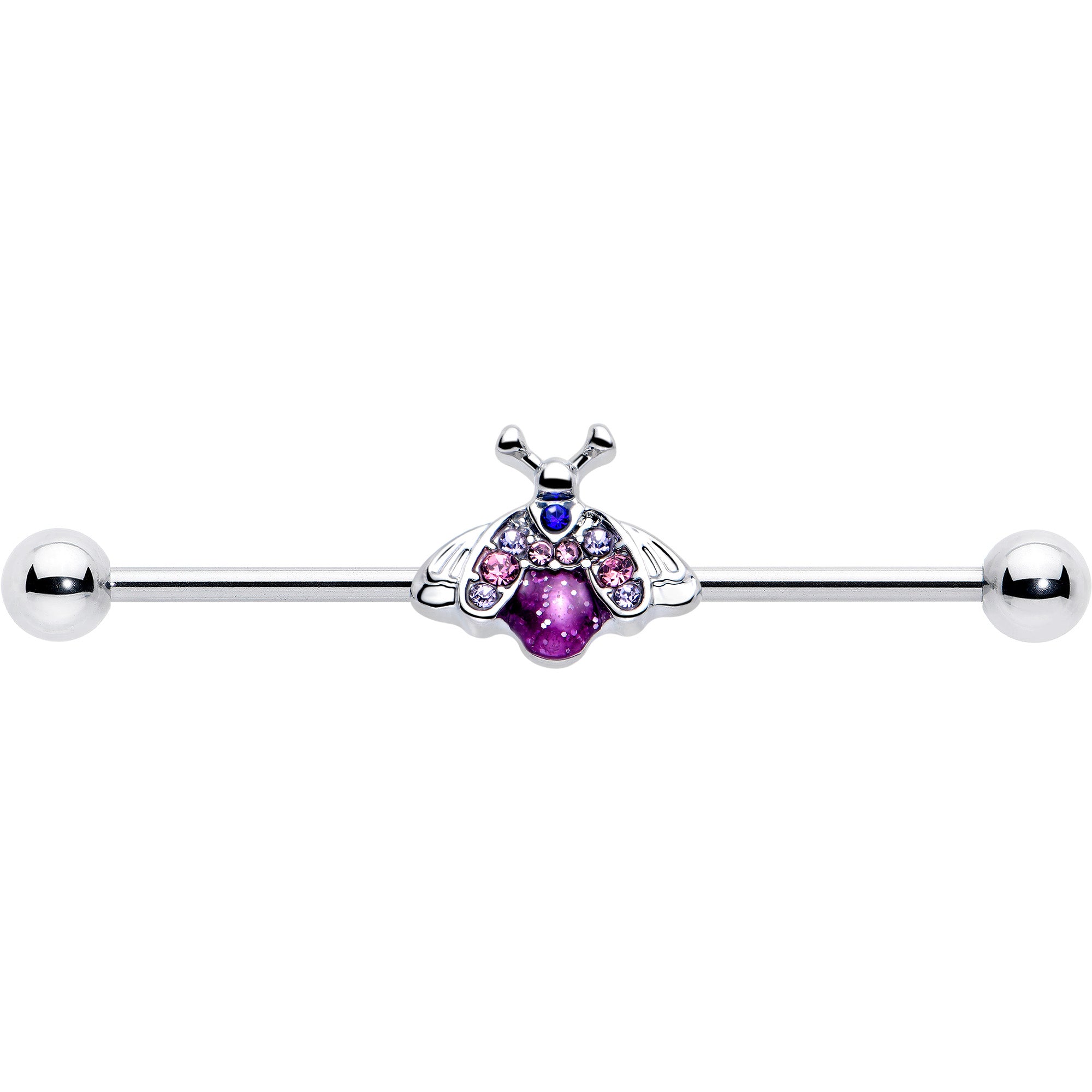 14 Gauge Insect Industrial Barbell Pink Blue Gem 38mm