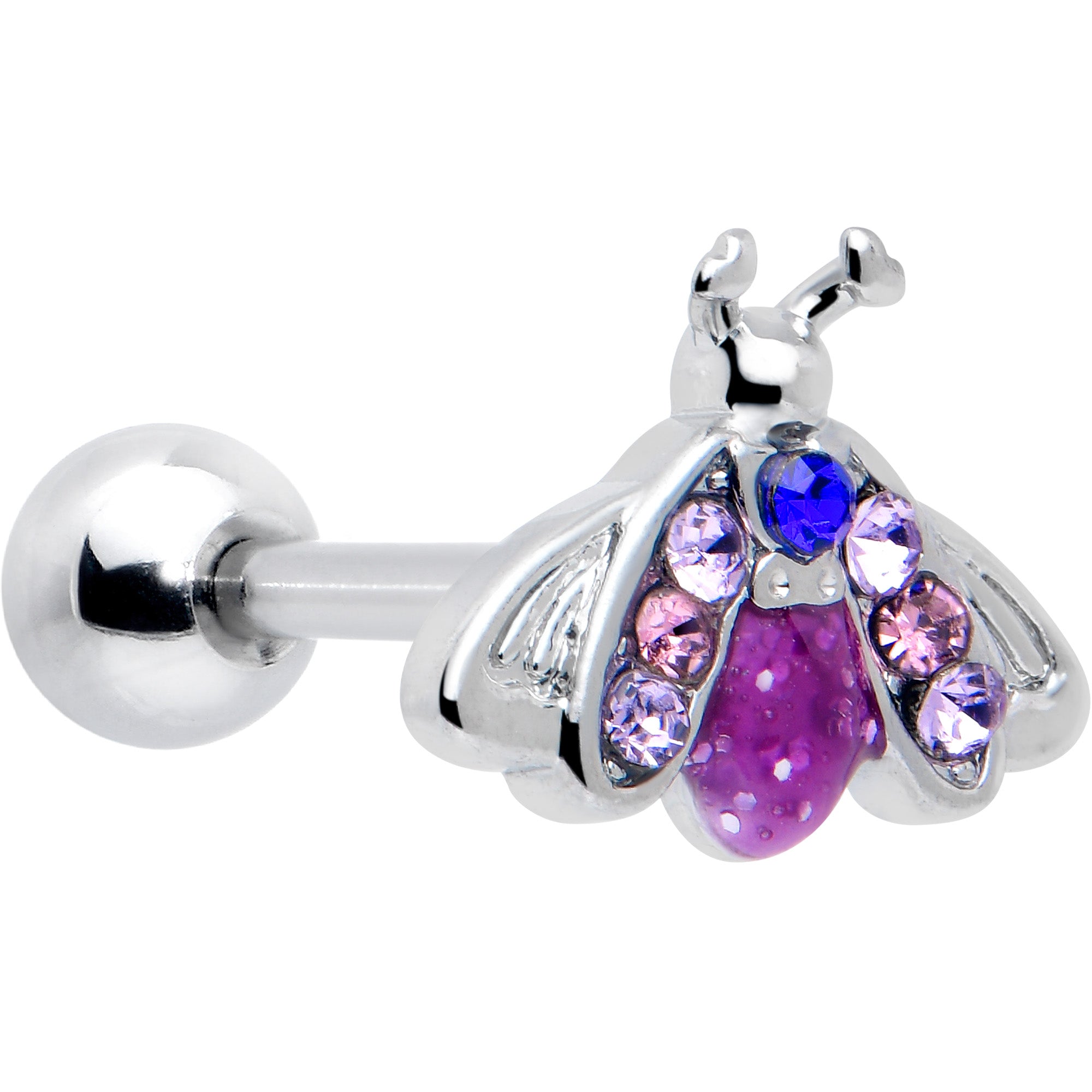 16 Gauge 1/4 Pink Blue Gem Insect Cartilage Earring