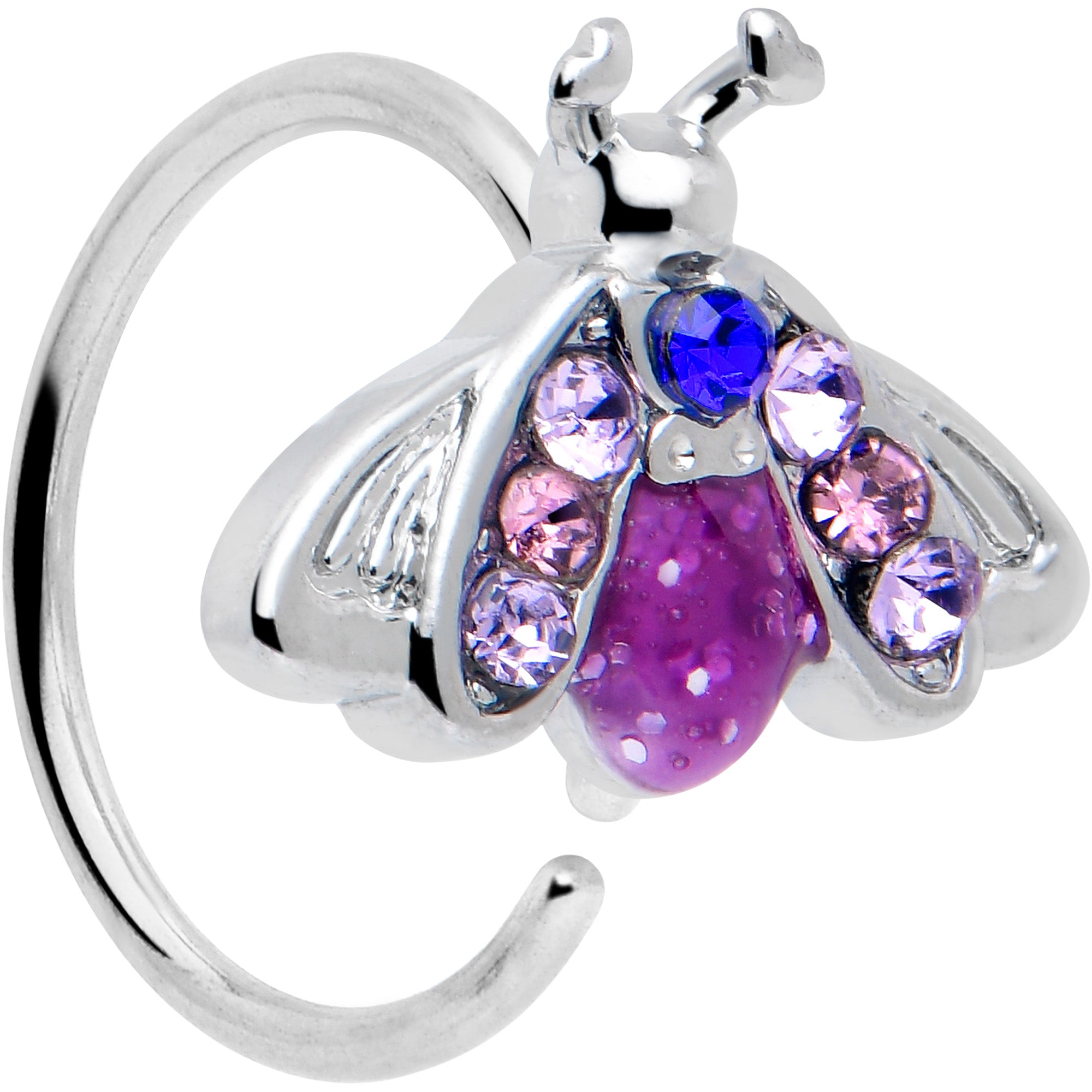 20 Gauge 5/16 Pink Blue Gem Insect Nose Hoop