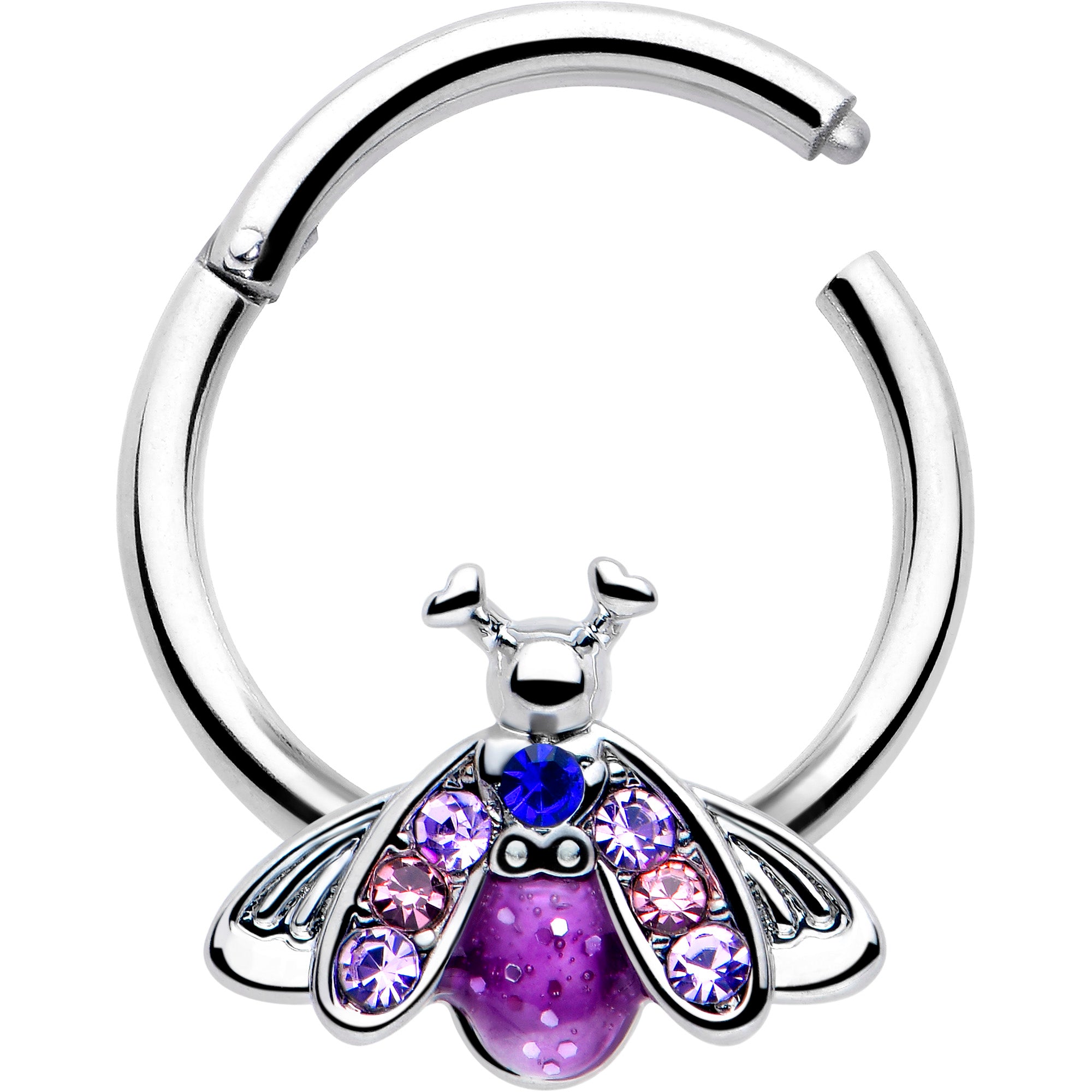 Pink Blue Gem Insect Hinged Segment Ring 16 Gauge 3/8