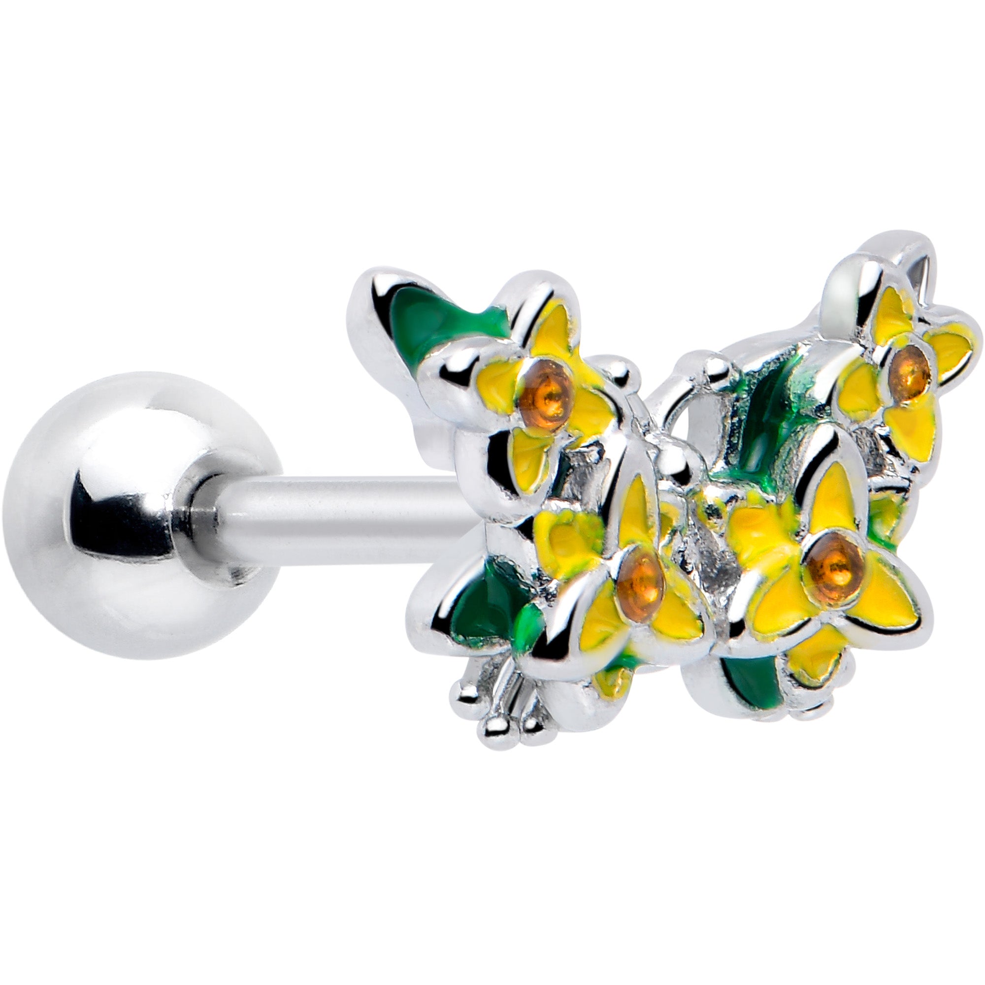 16 Gauge 1/4 Yellow CZ Gem Butterfly Cartilage Earring