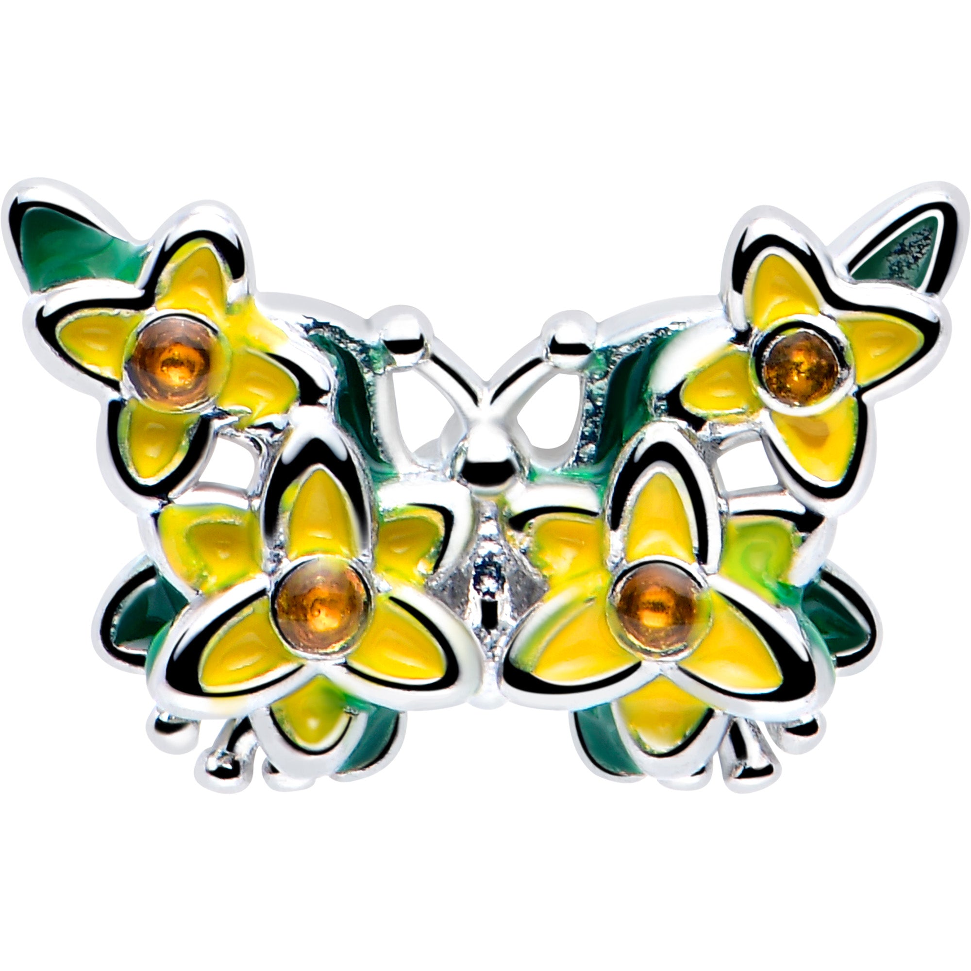 20 Gauge 7mm Butterfly L Shape Nose Ring with Yellow CZ Gem