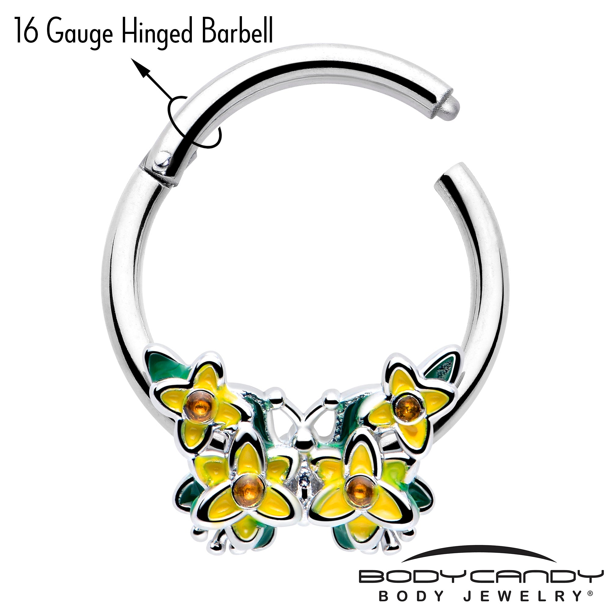16 Gauge 3/8 Butterfly Hinged Segment Ring with Yellow CZ Gem