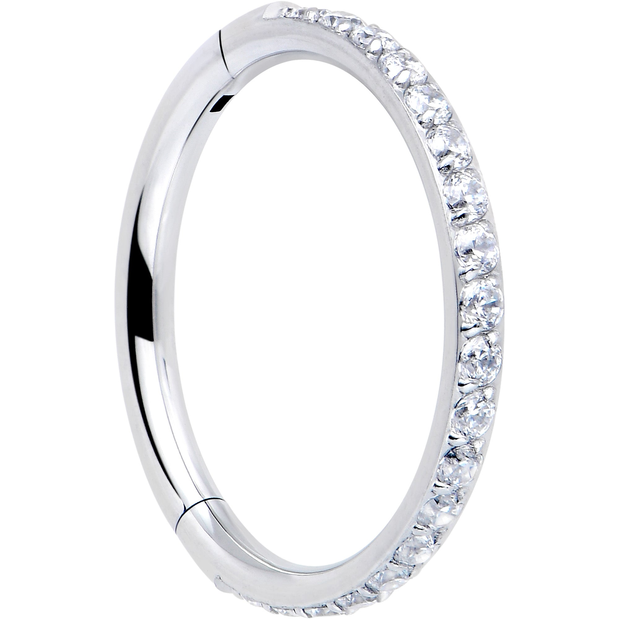16 Gauge CZ Gem Paved Hinged Segment Ring Nose Hoop