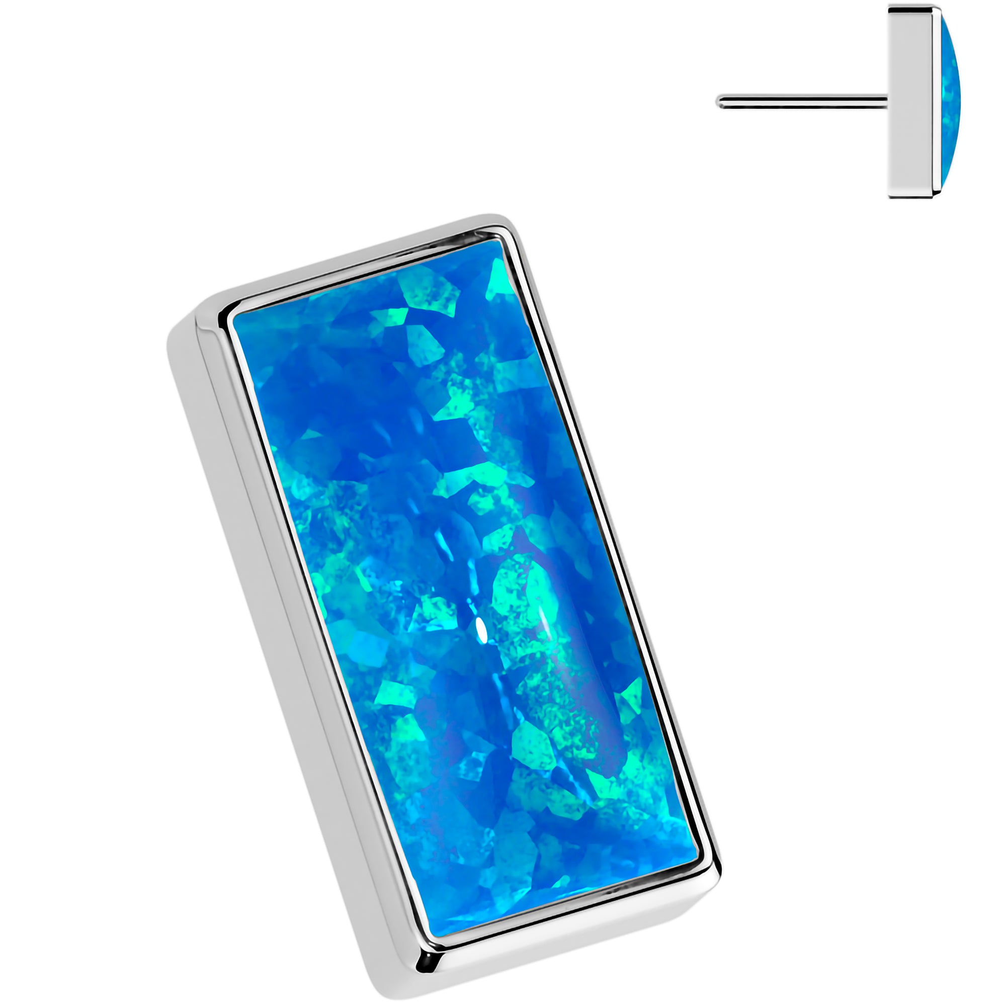 Blue synthetic opal bar flatback earring push-in top in ASTM F-136