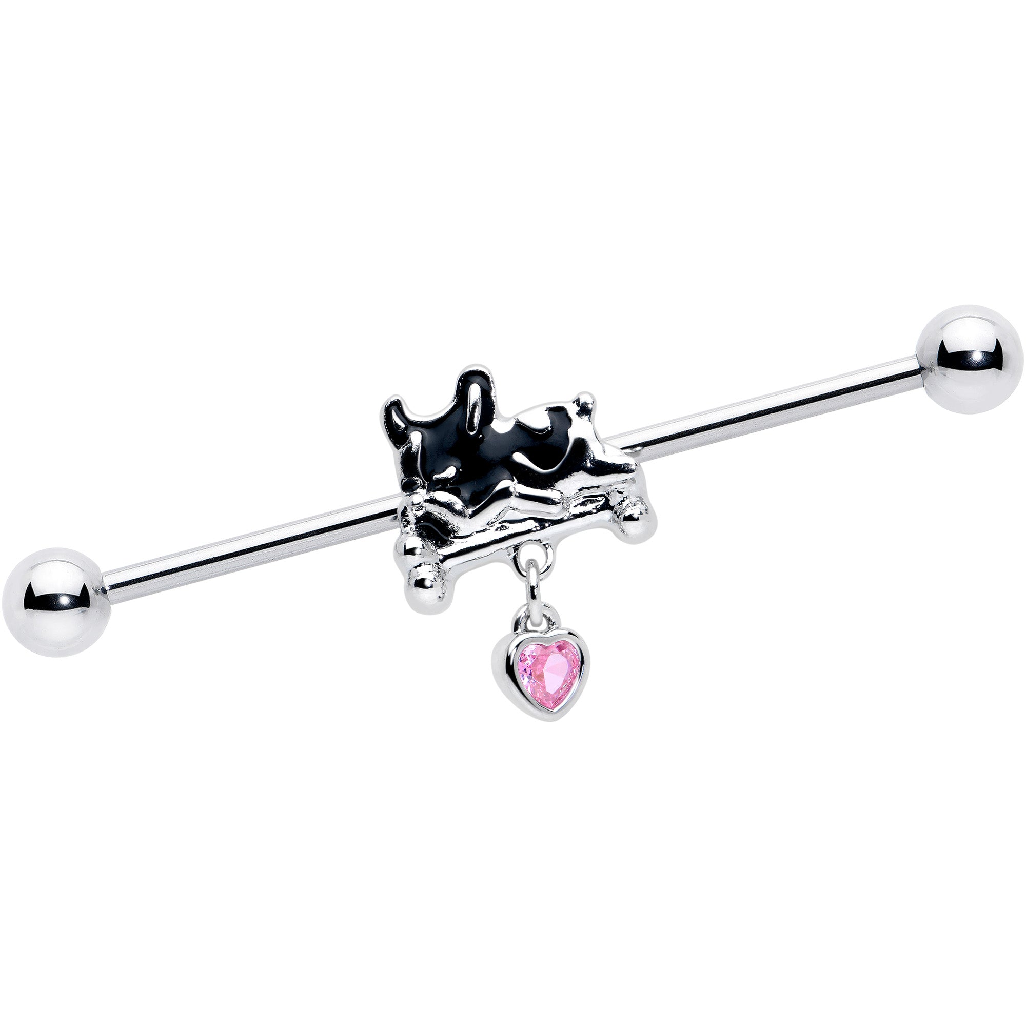 14 Gauge Pink Gem Sleepy French Bulldog Dangle Industrial Barbell 38mm
