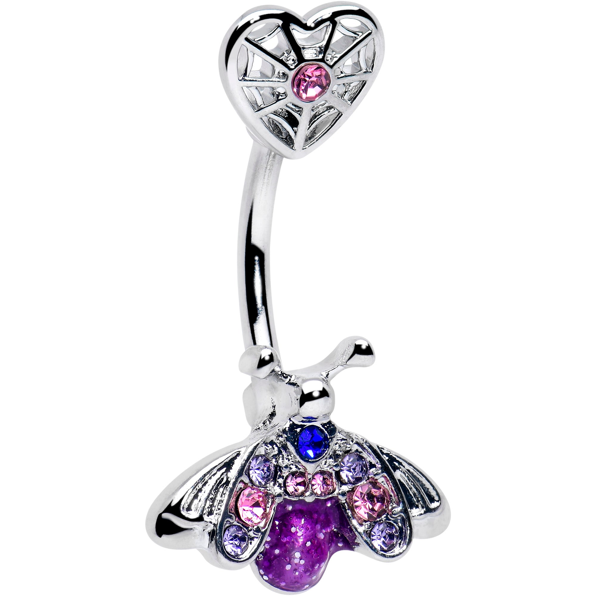 Pink Purple Gem Spiderweb Heart Love Insect Belly Ring