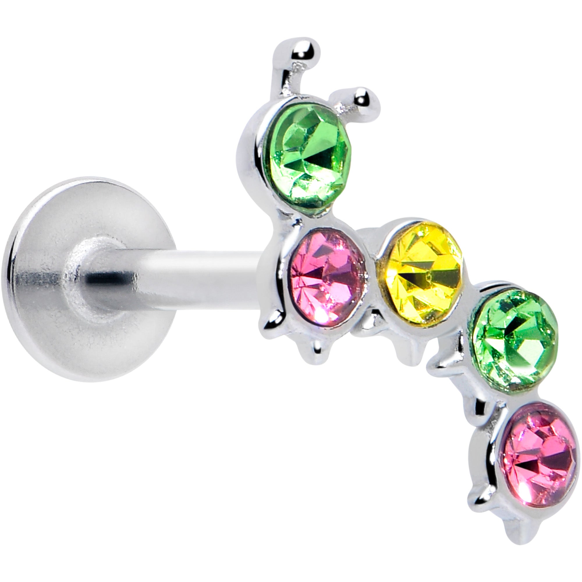16 Gauge 5/16 Green Pink Gem Caterpillar Labret Monroe Tragus