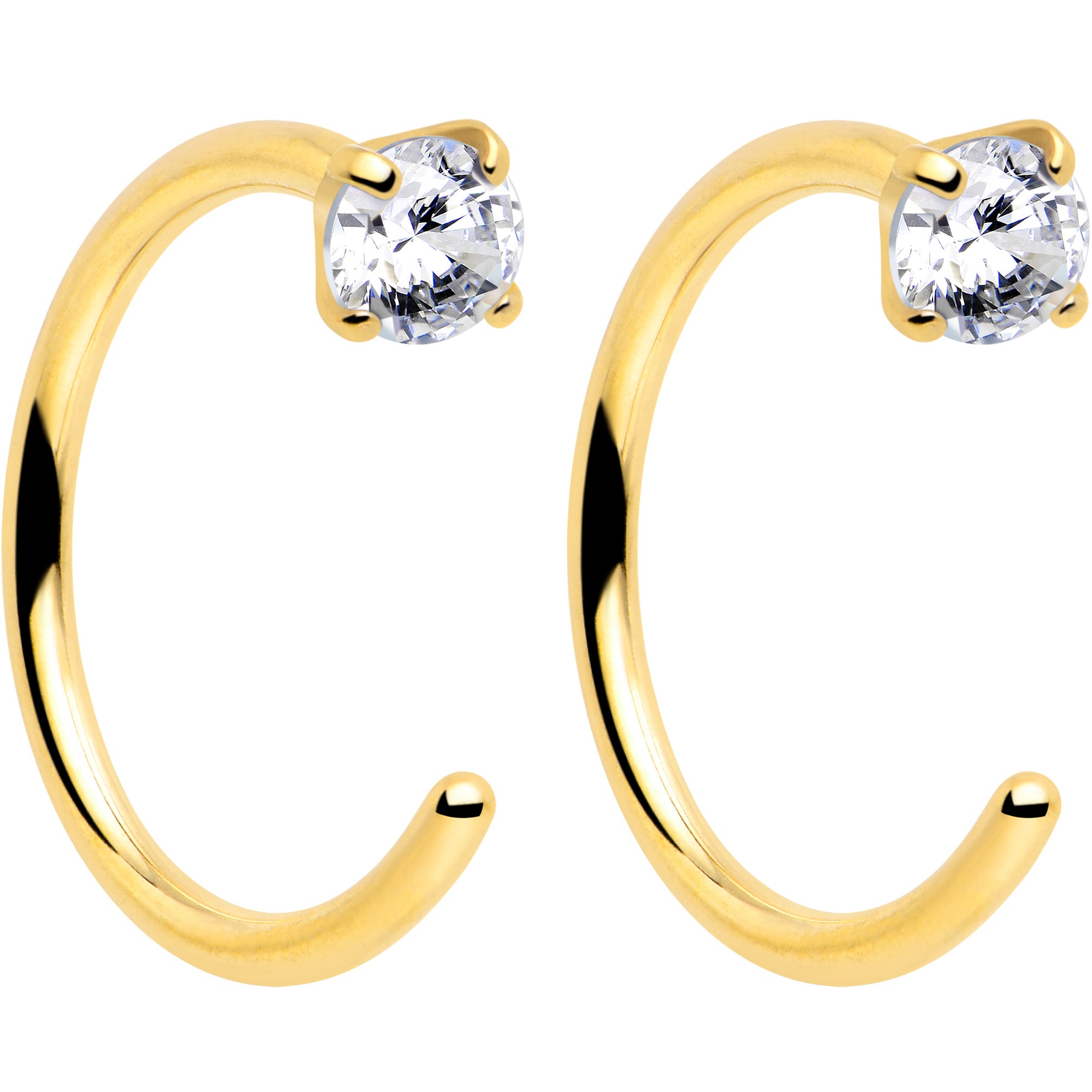 20 Gauge Clear Gem Gold Tone Titanium Hoop Earrings