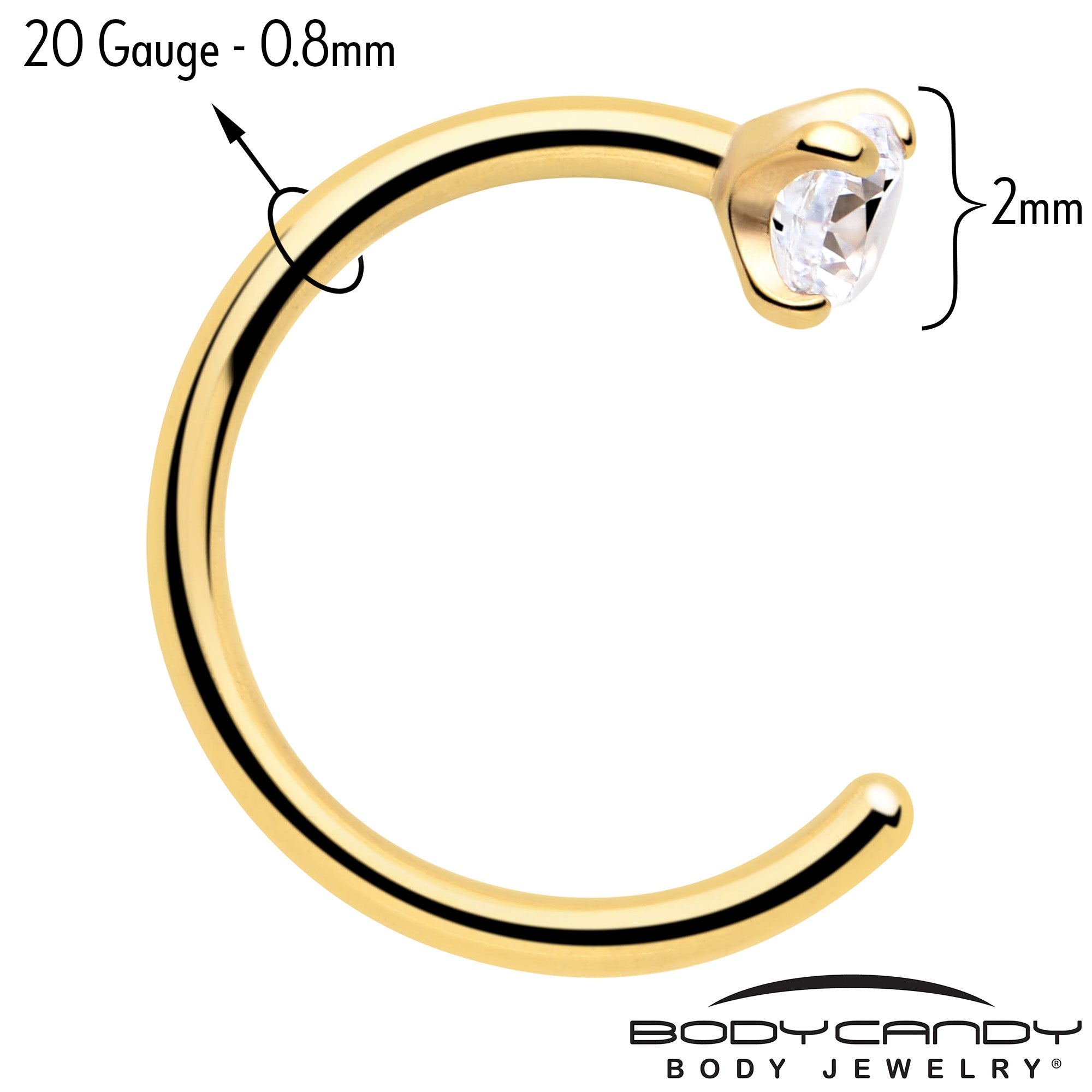 Clear Gem Gold Tone Hoop Earrings for 20 Gauge Piercings