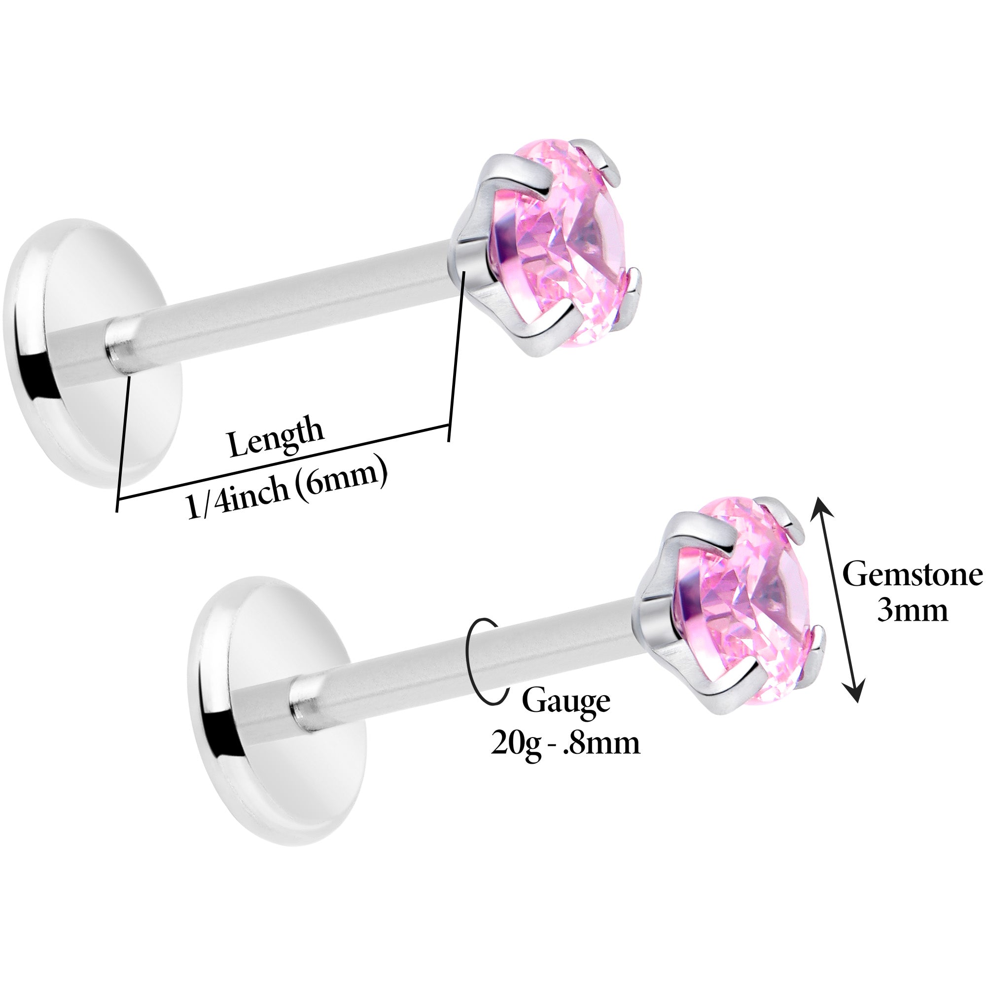 Round CZ Flat Back Stud Earrings 3mm