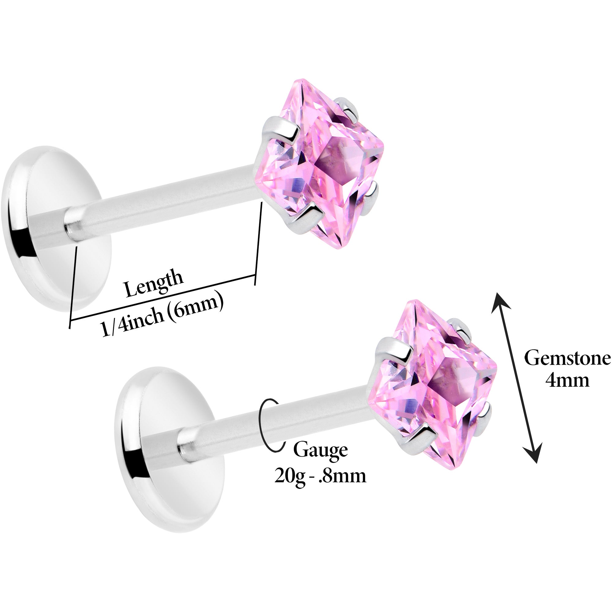 1 Pair of 3mm CZ Gem Square Flat Back Earrings