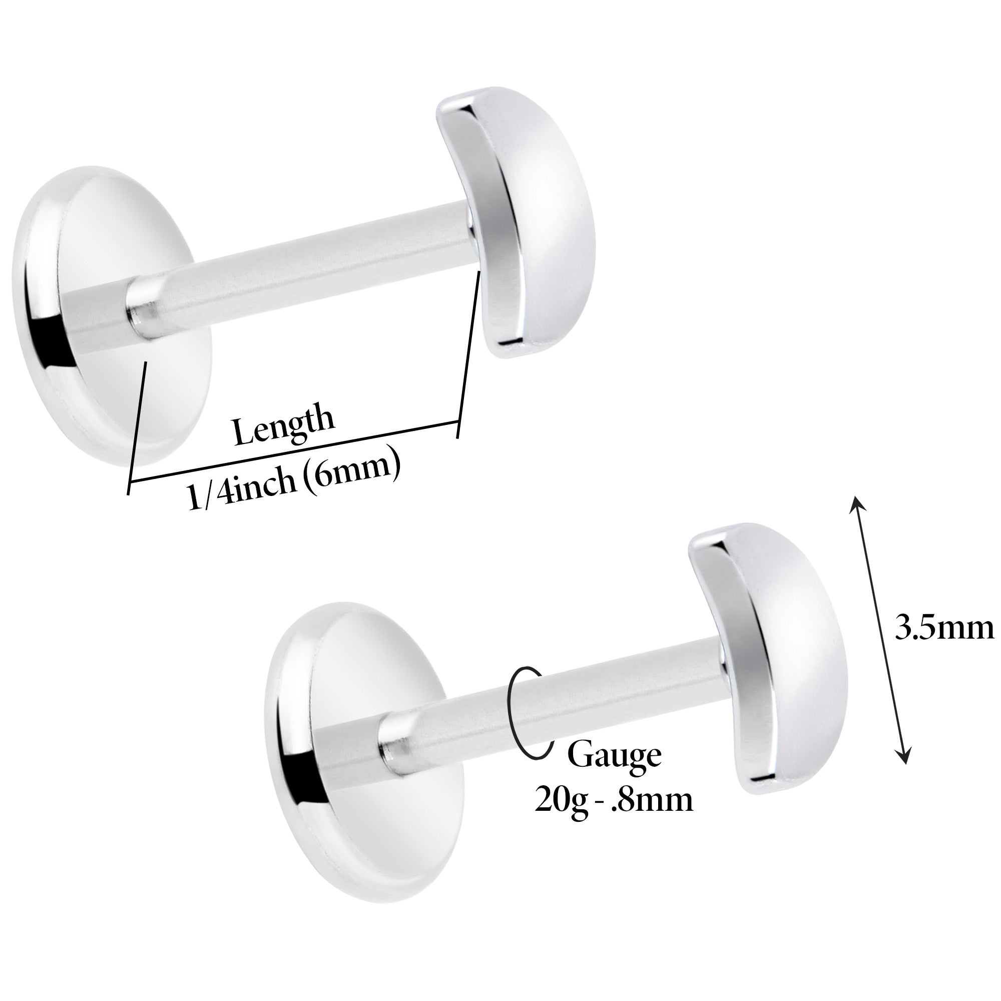 4mm Moon Stud Earrings Flat Back Pair