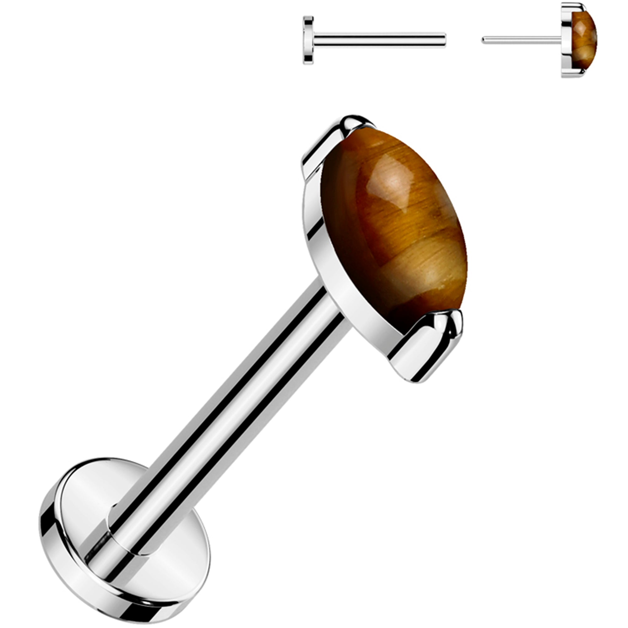 16G 5/16 Natural Tigers Eye Oval Medical Grade Titanium Flat Back Earring