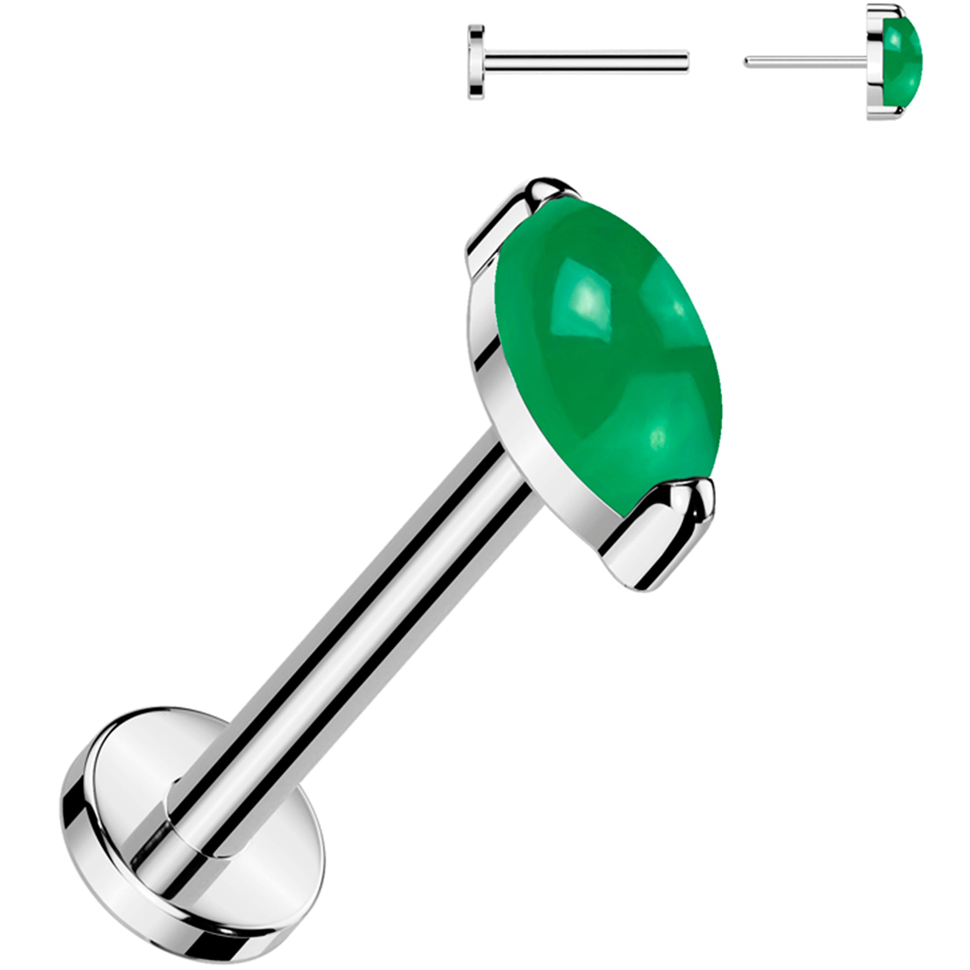 16G 5/16 Natural Green Onyx Oval Medical Grade Titanium Flat Back Earring