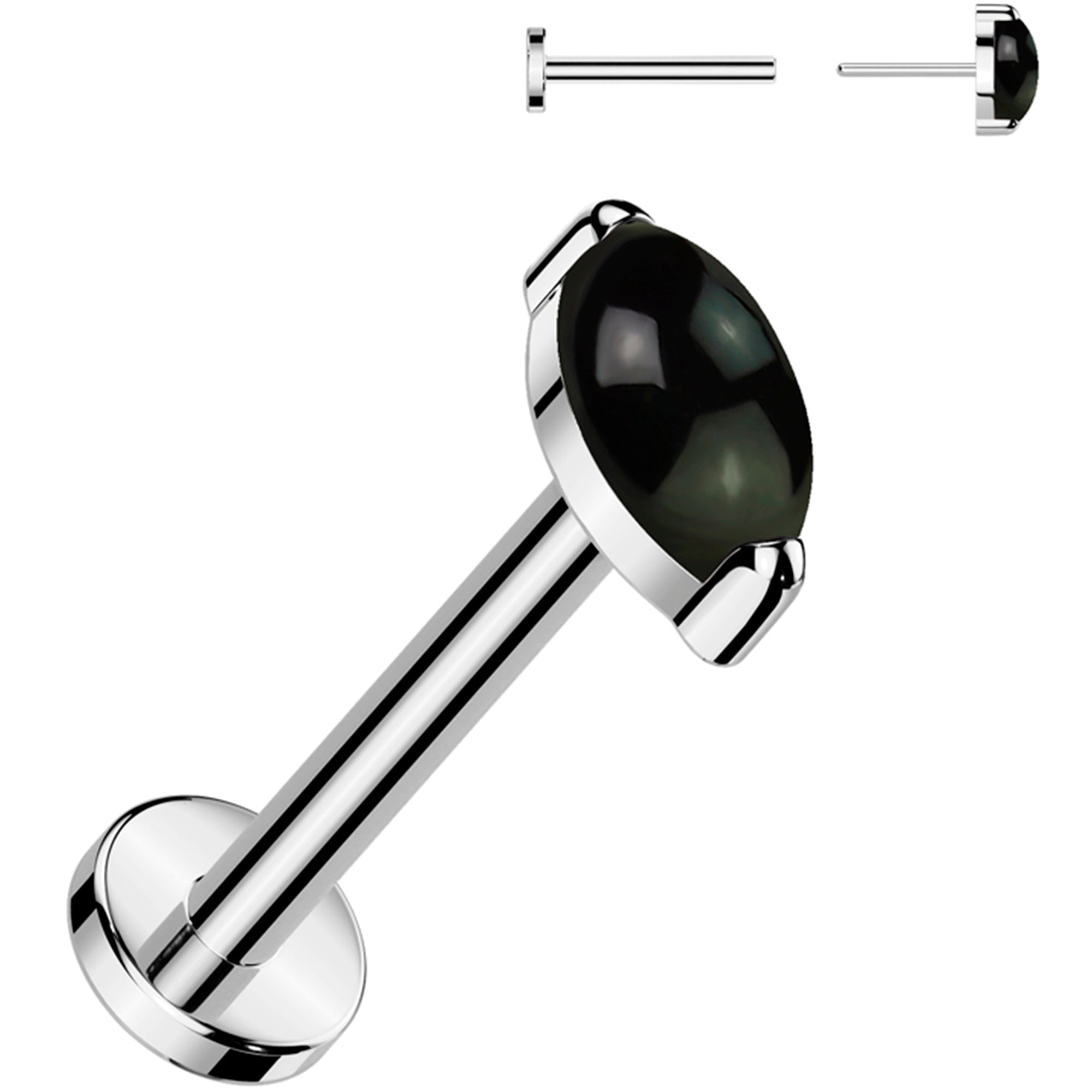18G 5/16 Natural Black Onyx Oval Medical Grade Titanium Flat Back Earring