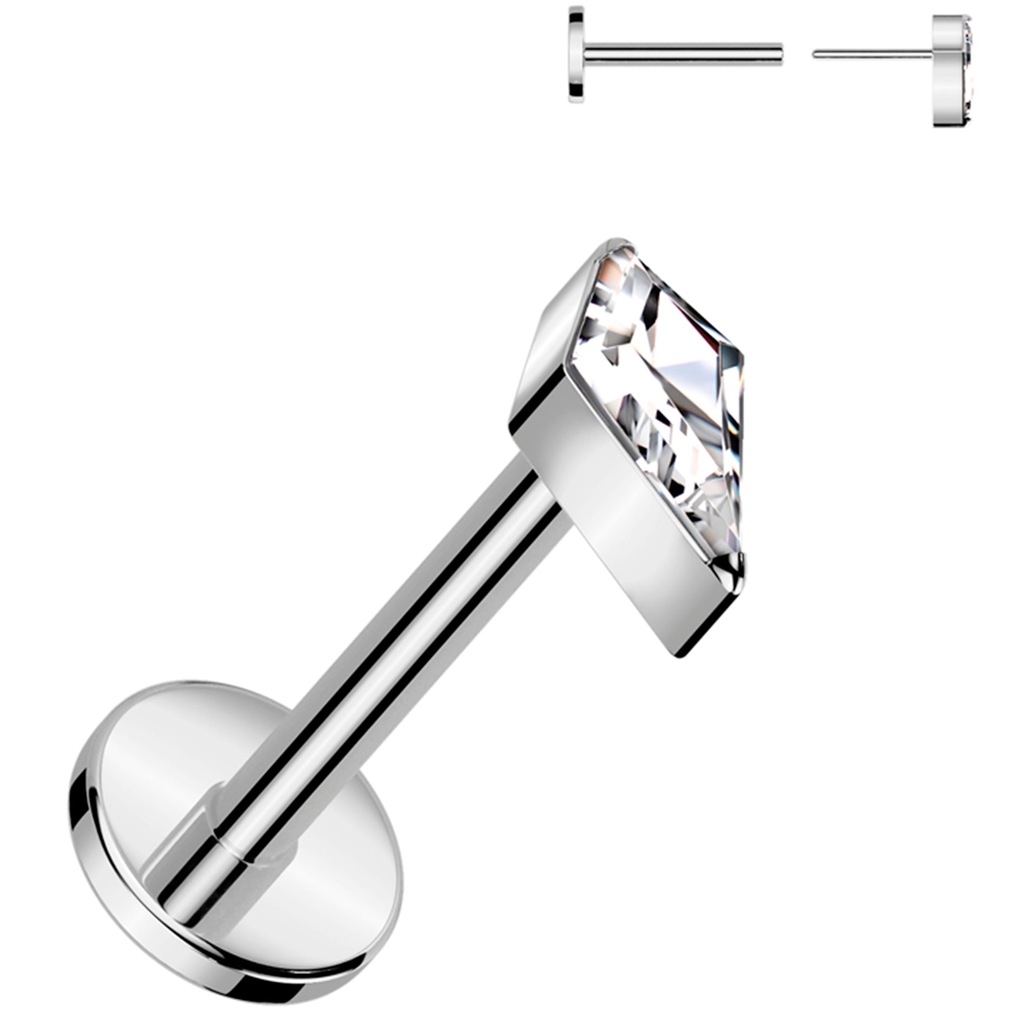 18G 5/16 Clear CZ Gem Spear Medical Grade Titanium Flat Back Earring