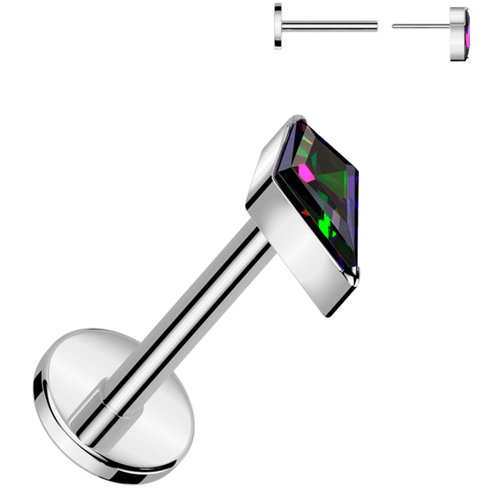 18G 5/16 Vitrail CZ Gem Spear Medical Grade Titanium Flat Back Earring