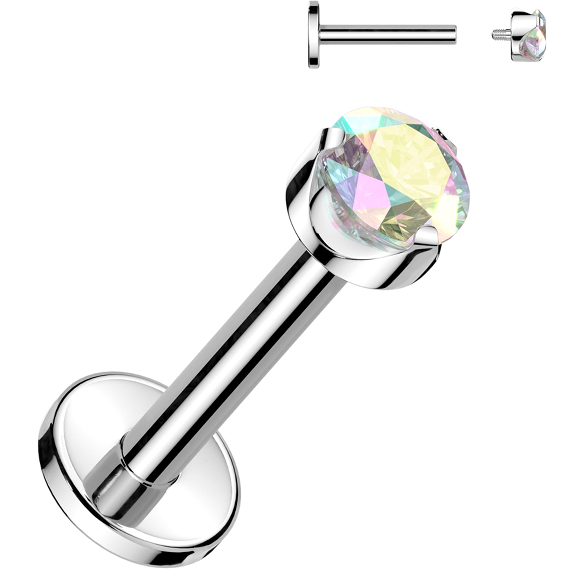 16G 1/4 3mm Aurora CZ Round Medical Grade Titanium Flat Back Earring