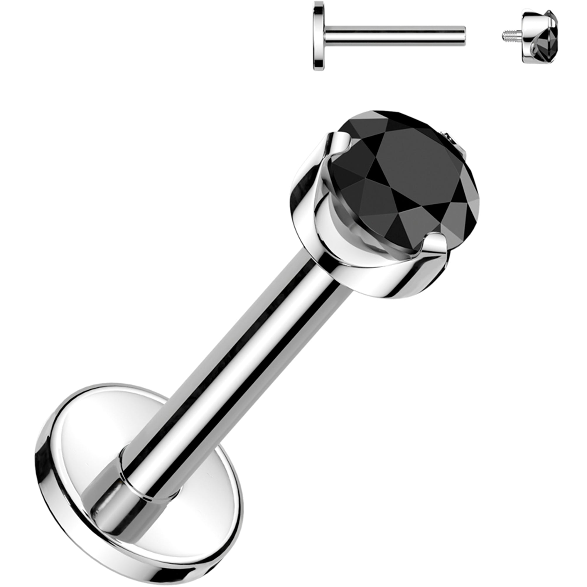 16G 1/4 3mm Black CZ Round Medical Grade Titanium Flat Back Earring