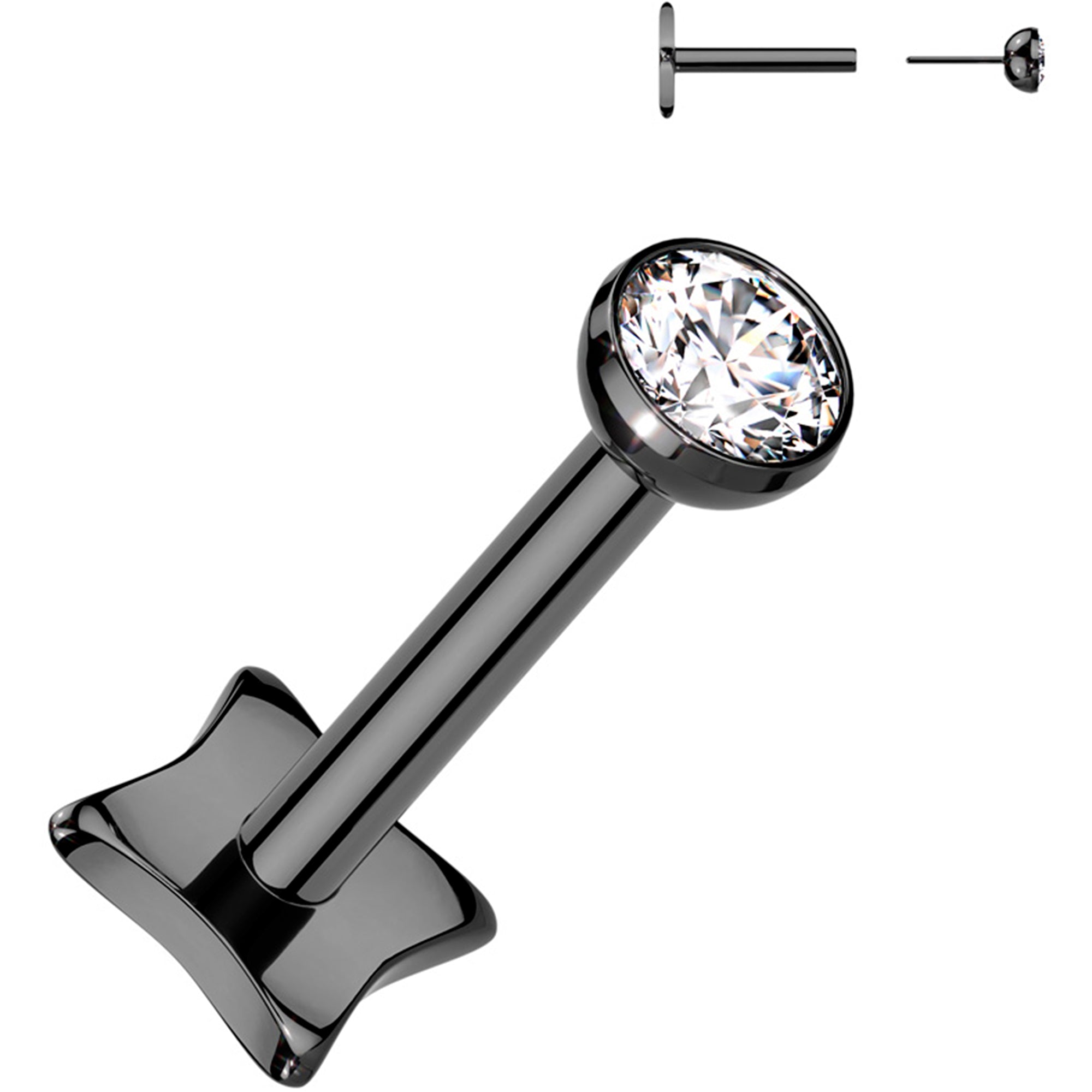 18G 5/16 3mm CZ Gem Black PVD Medical Grade Titanium Reversible Flat Back Earring