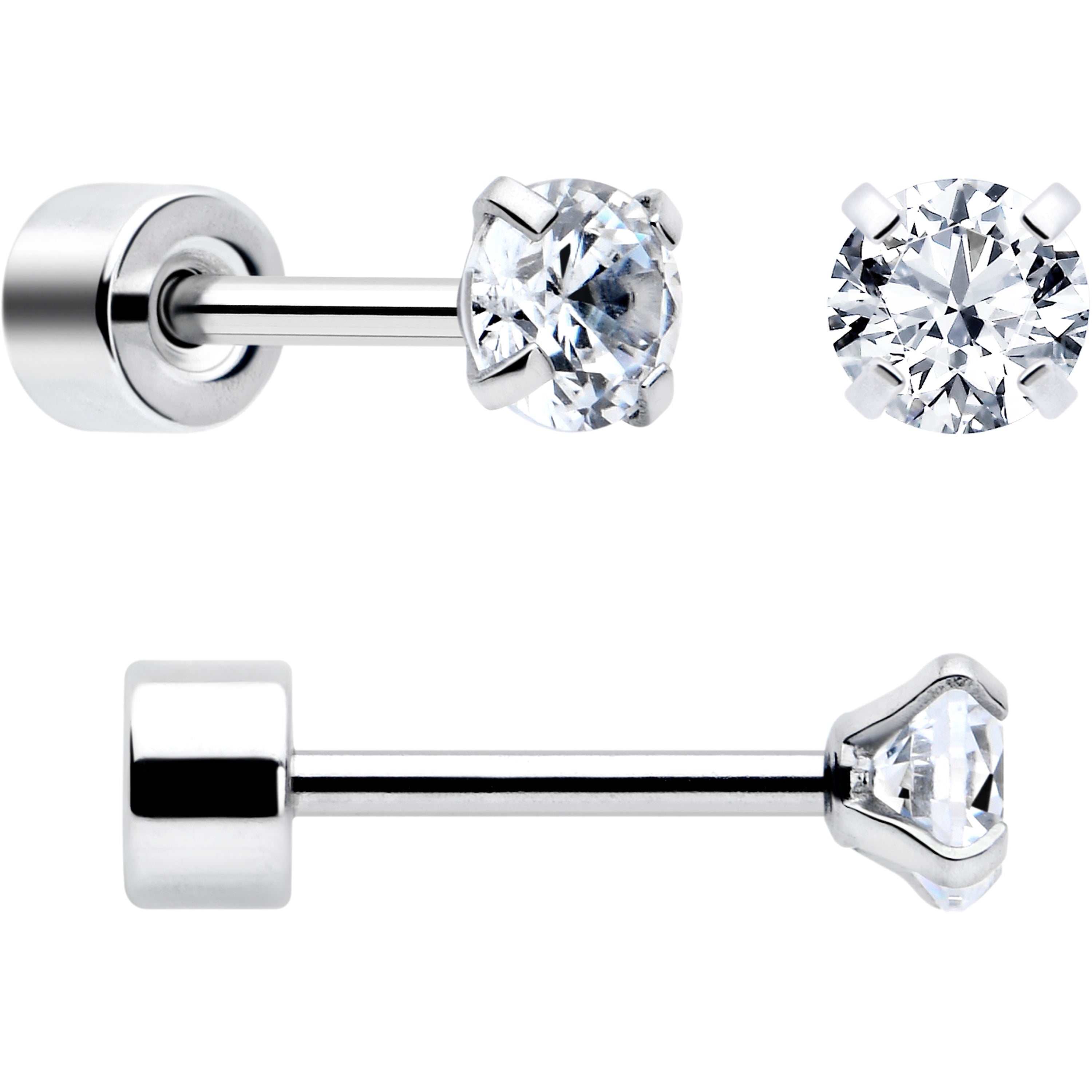 Clear Simplistic Heart Star CZ Flat Back Stud Earrings - 3 Pairs