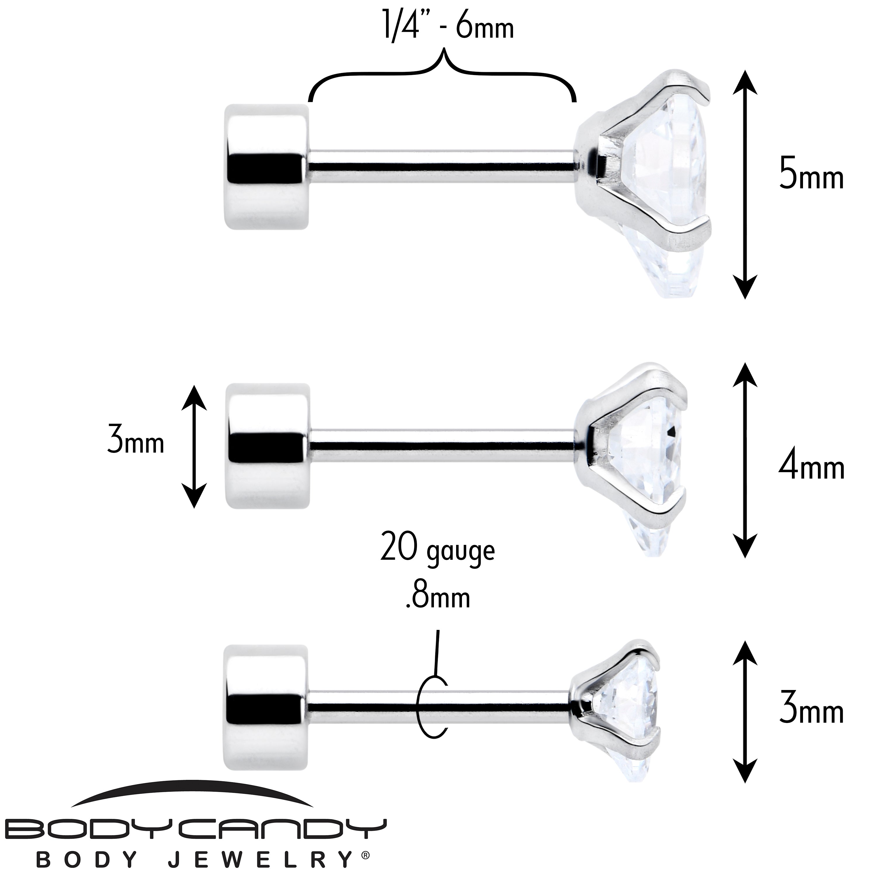 Clear Heart CZ Flat Back Stud Earrings - 3 Pairs