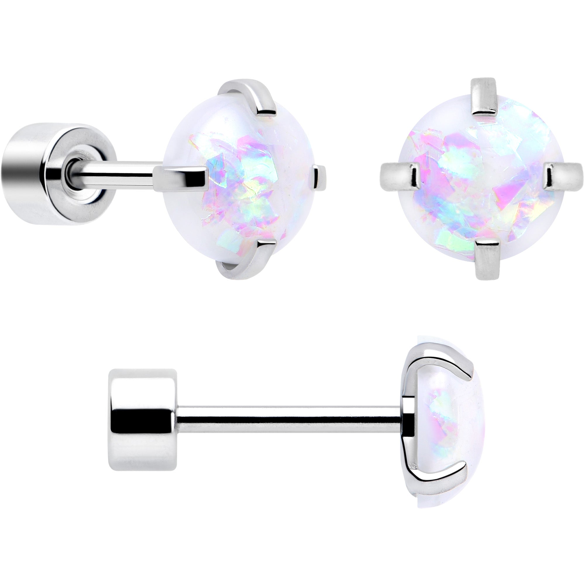 White Synthetic Opal Stud Earrings 3 Pair Set