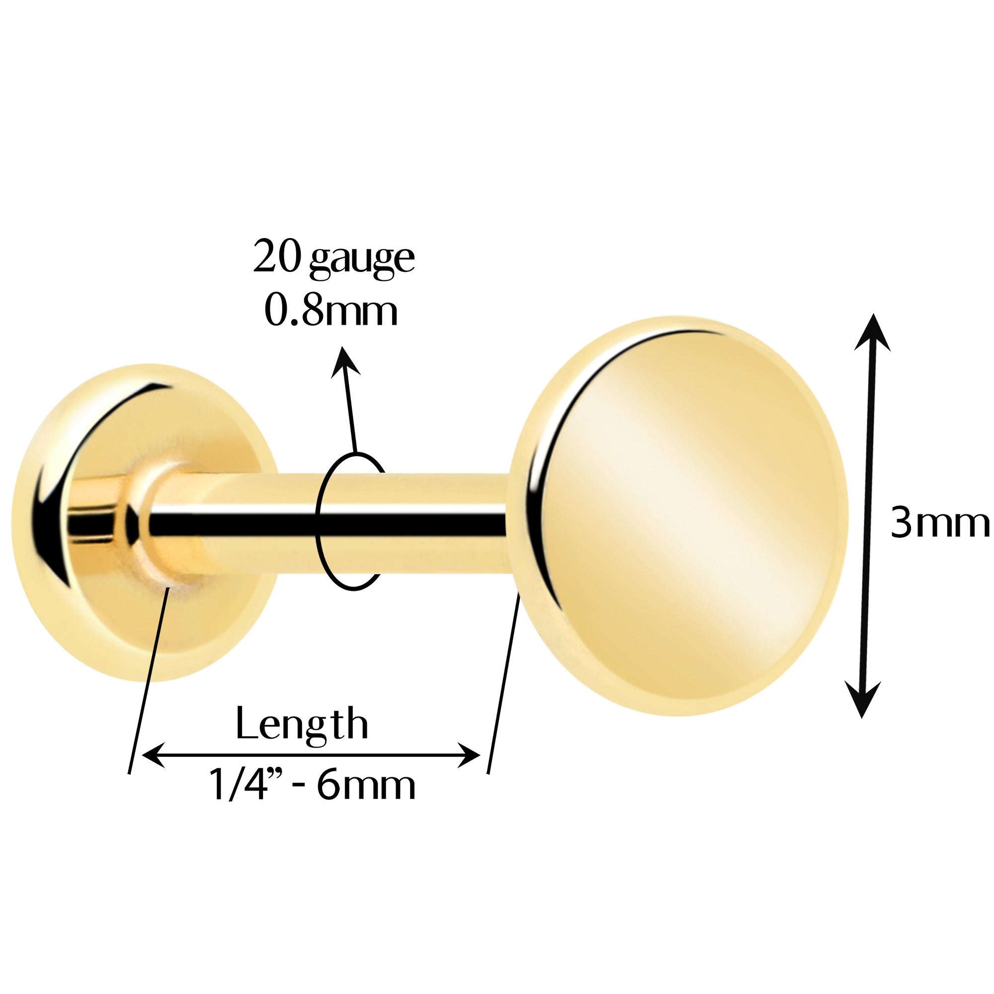 threadless flat back earring 1 4 inch 20 gauge