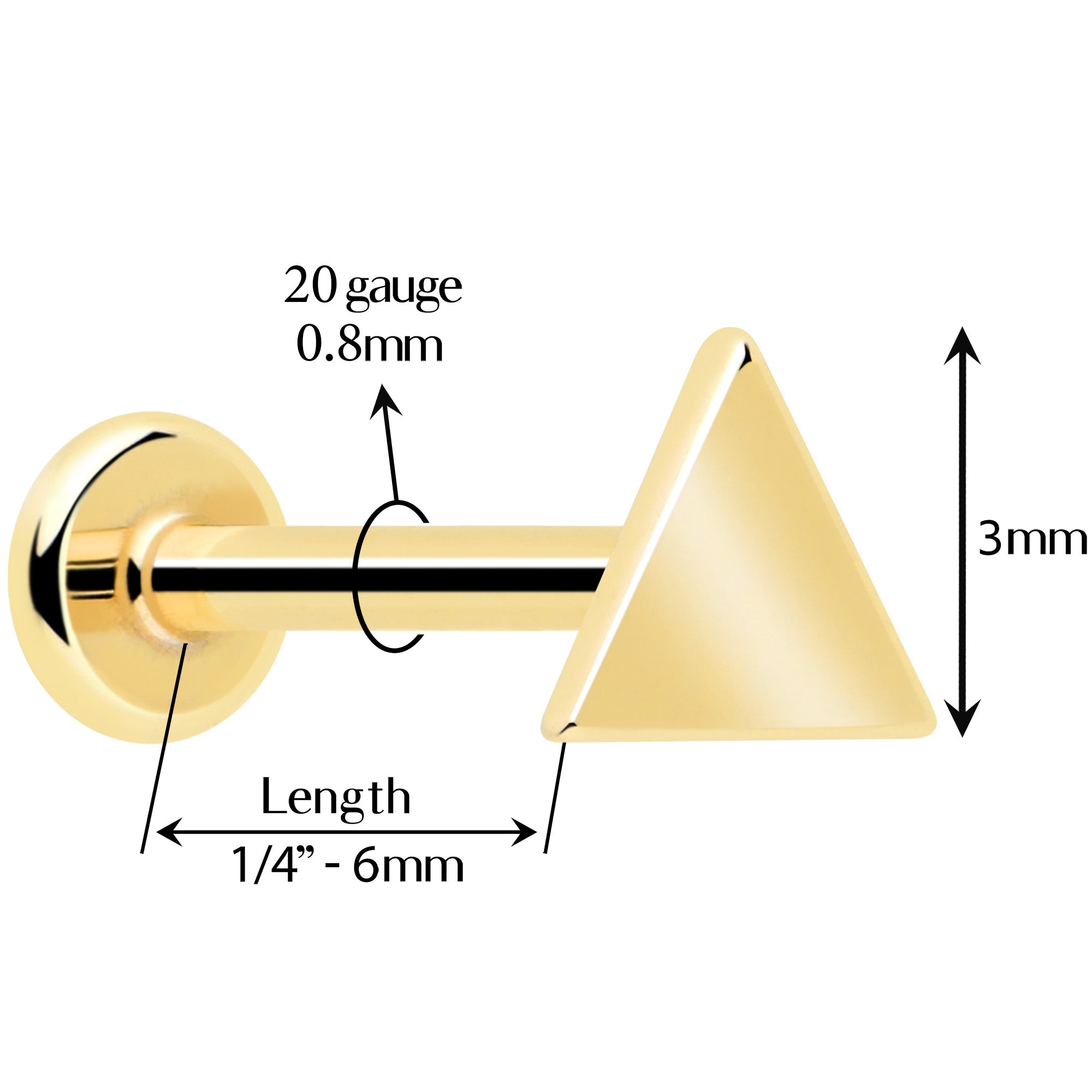 solid 14k gold triangle threadless flat back ear stud