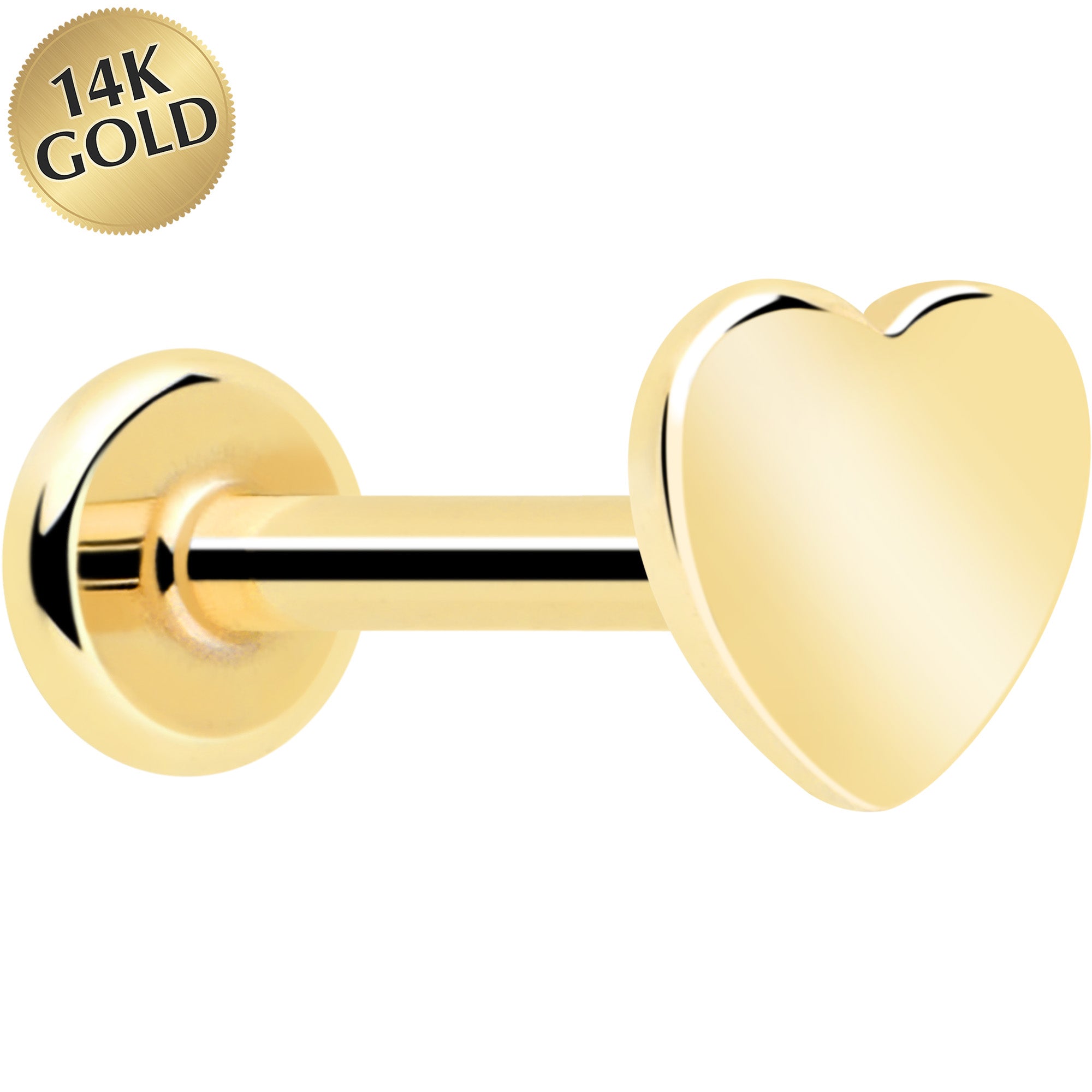 14k solid yellow gold heart threadless flat back earring 20 gauge
