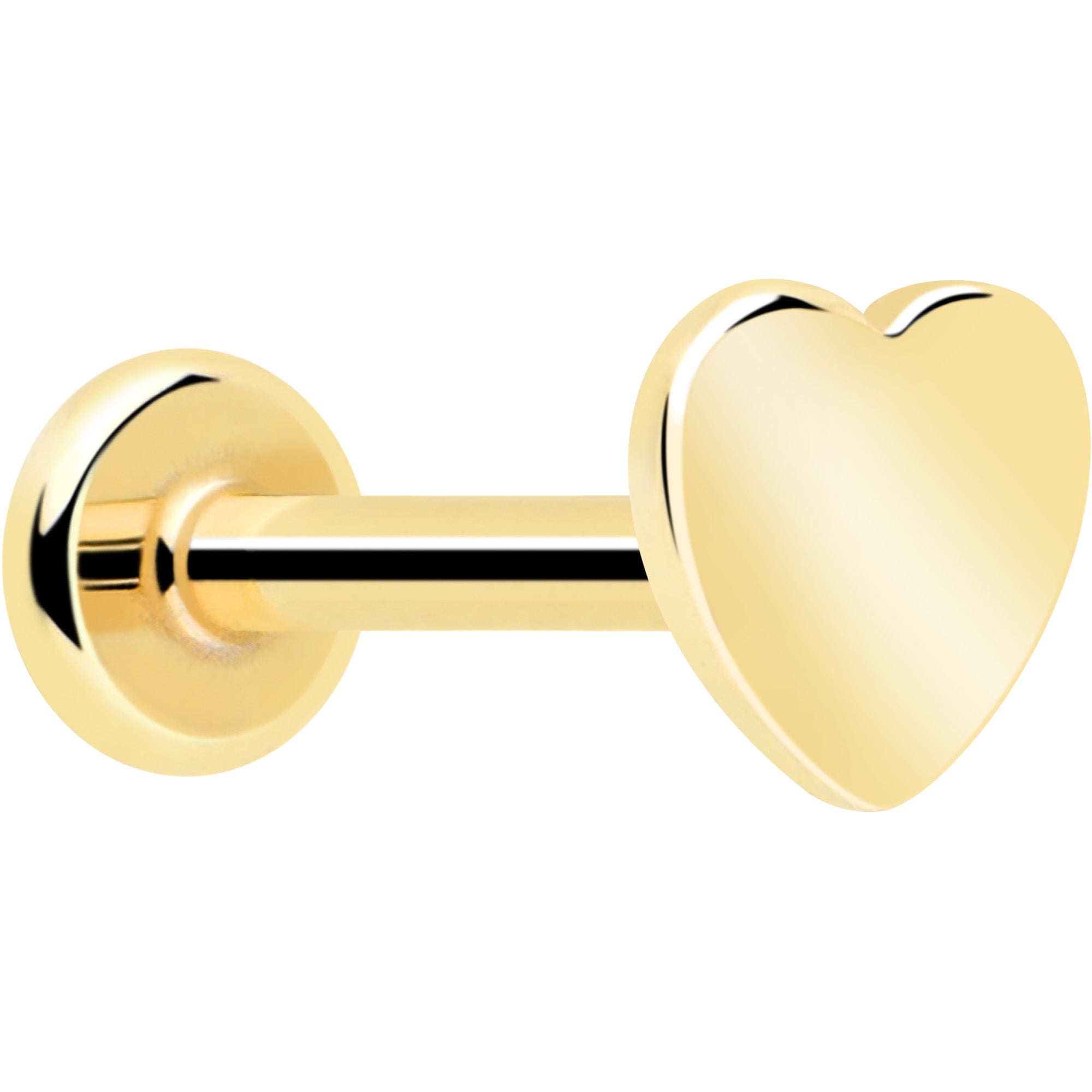 yellow gold threadless flat back heart earring 14k 20g