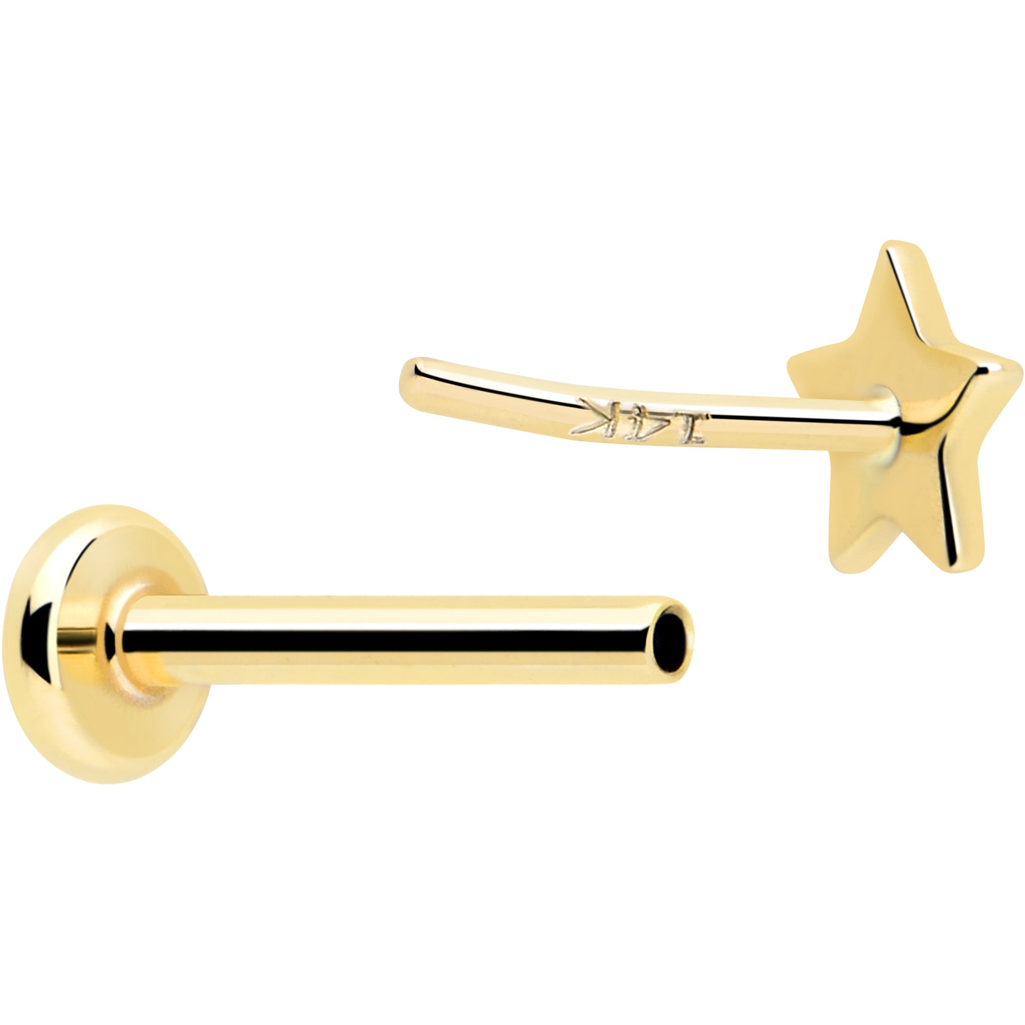 solid gold flat back star earring 14k