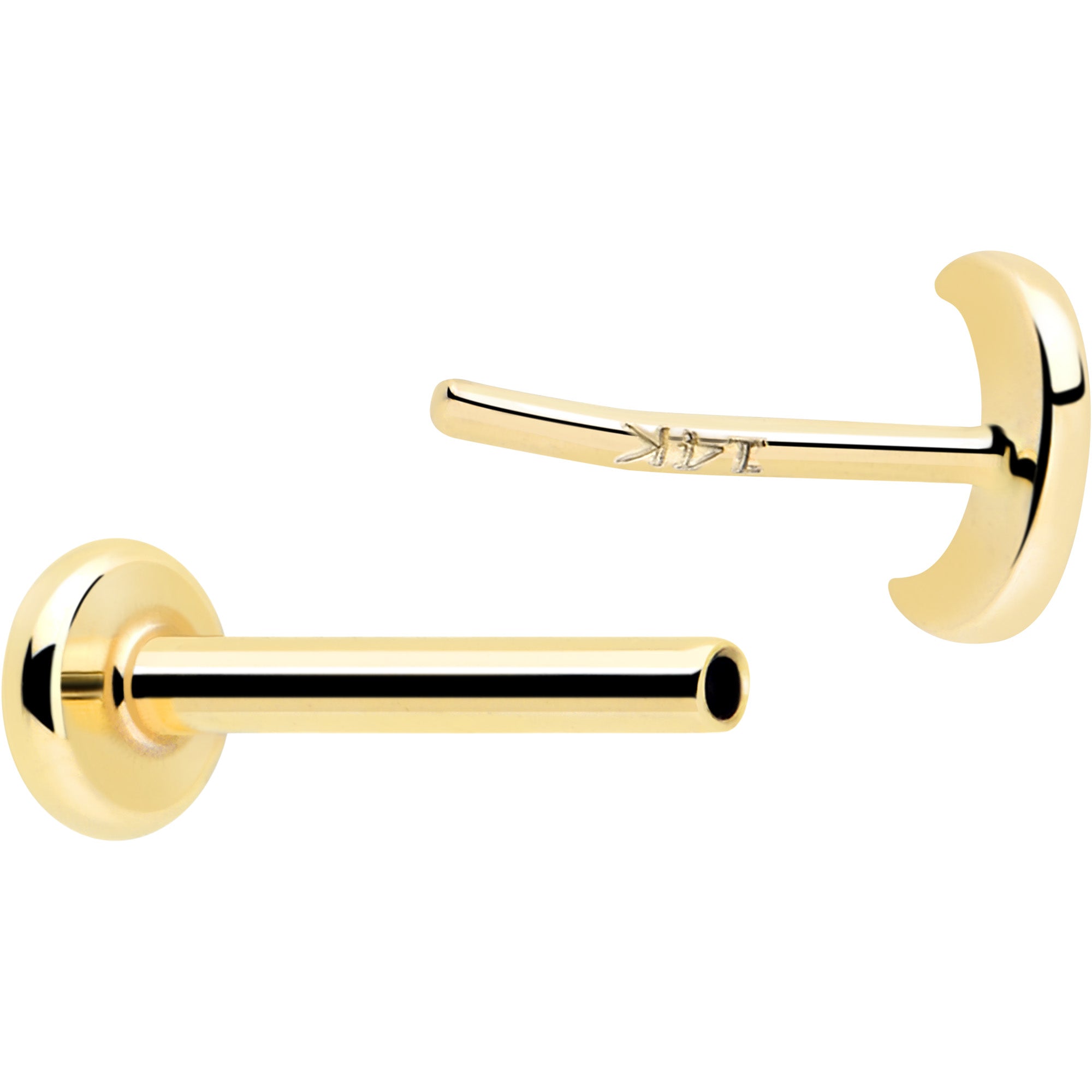 yellow gold flat back moon stud 14k 20 gauge