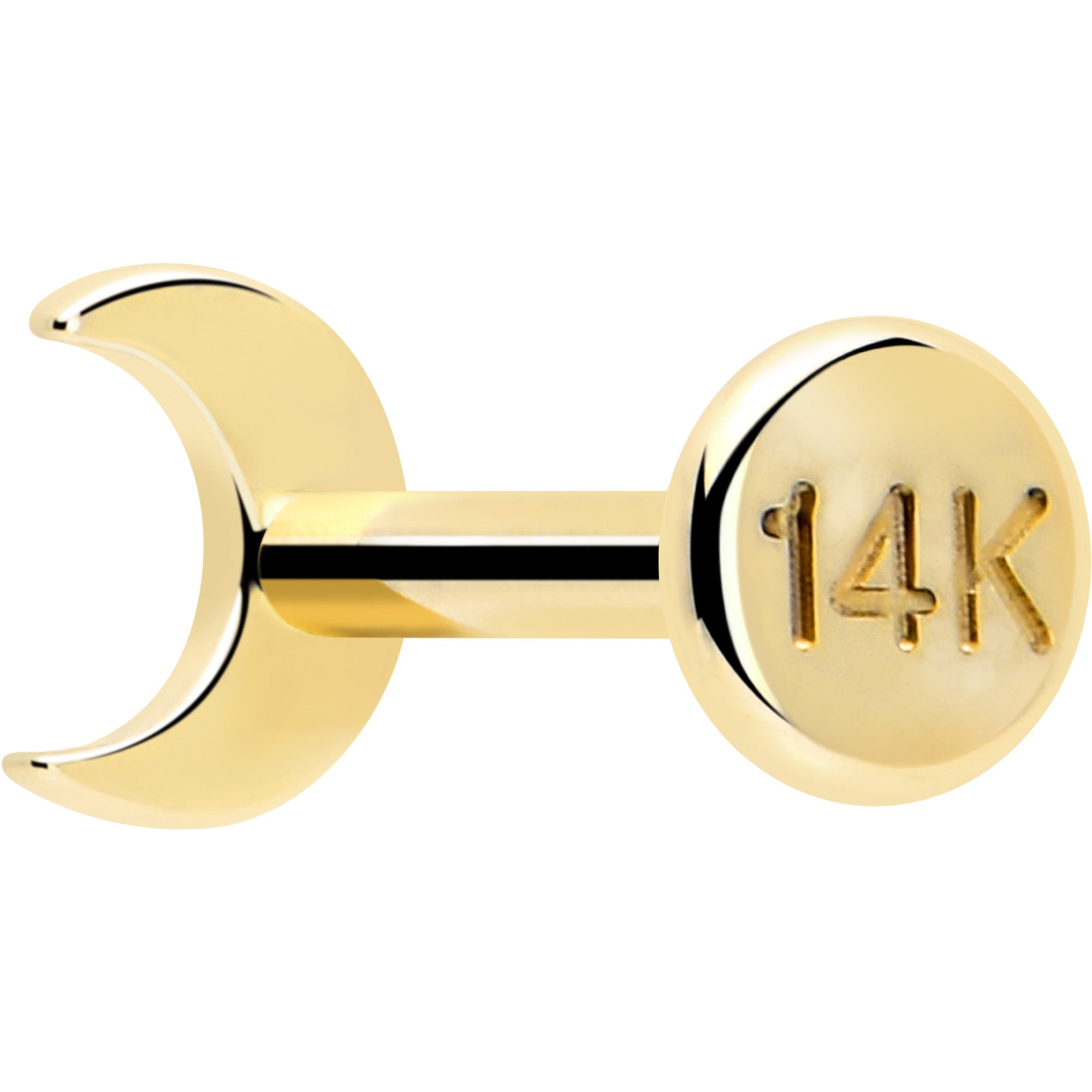 14k yellow gold moon stud flat back earring