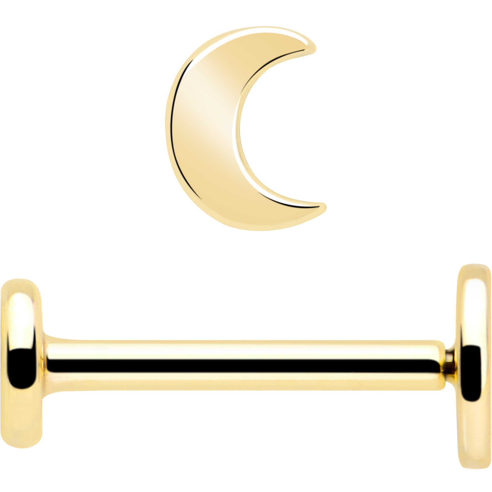 solid gold 14k moon flat back threadless earring