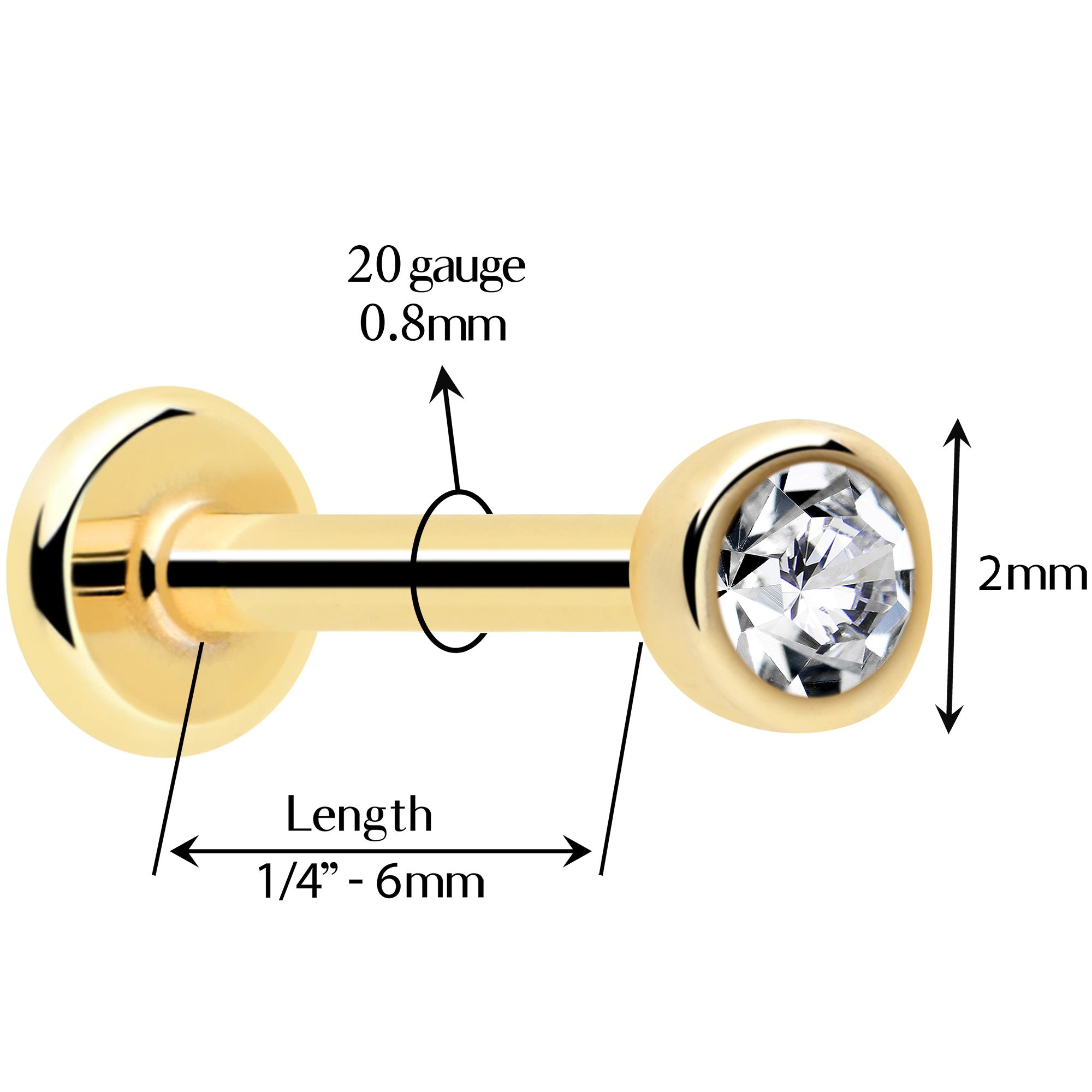 Clear cubic zirconia flat back 14k gold earring