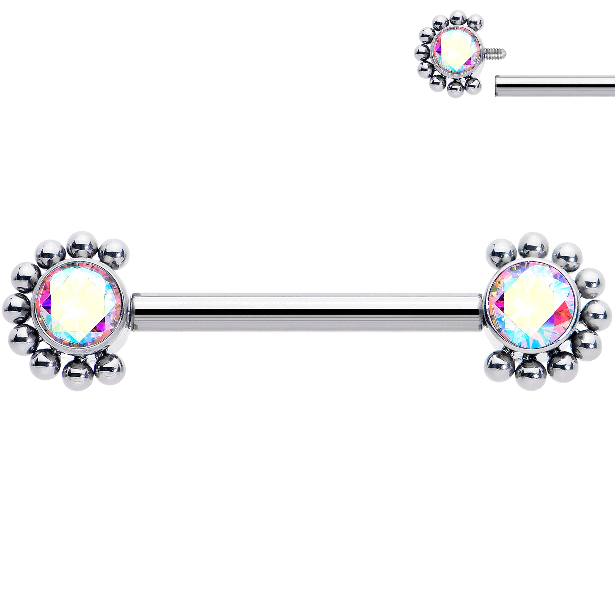14 gauge 9/16 titanium nipple ring with Aurora CZ gem