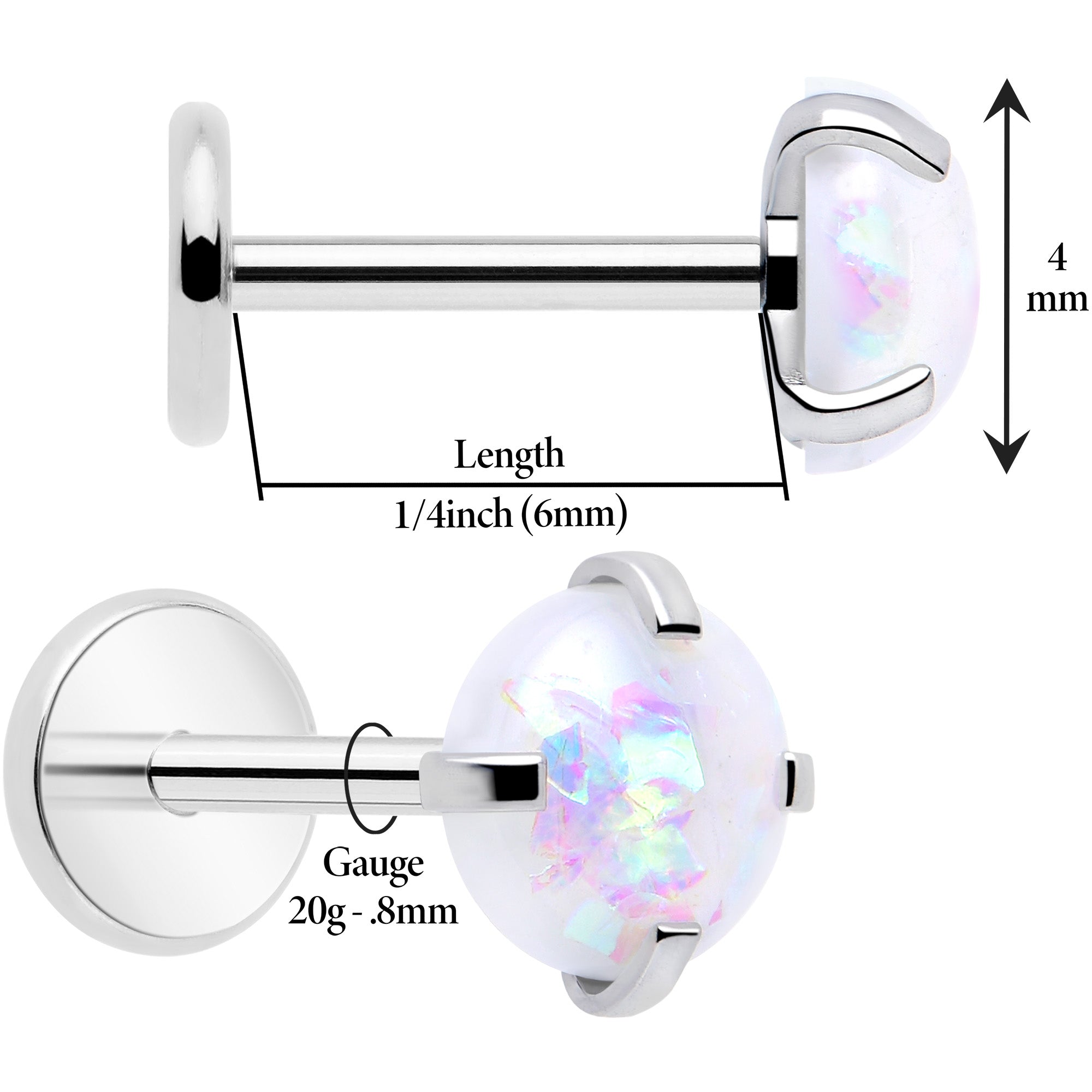 4mm white synthetic opal flat back earring set