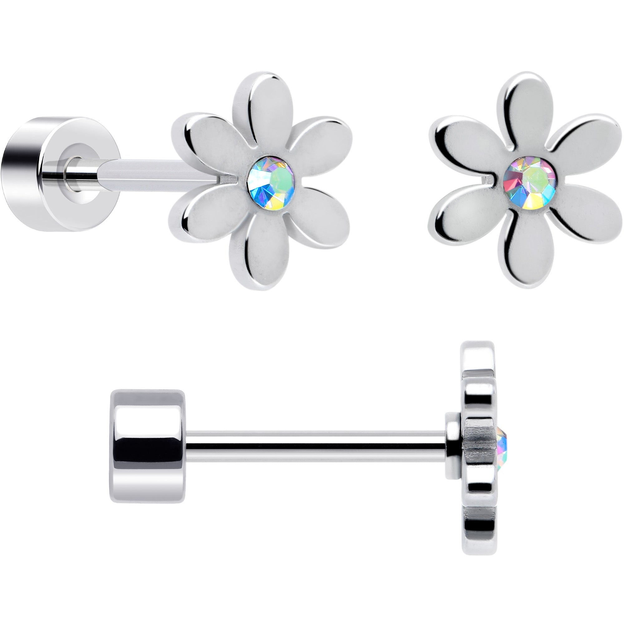 6 Piece Pink Aurora Gem Star Heart Flower Flatback Earrings