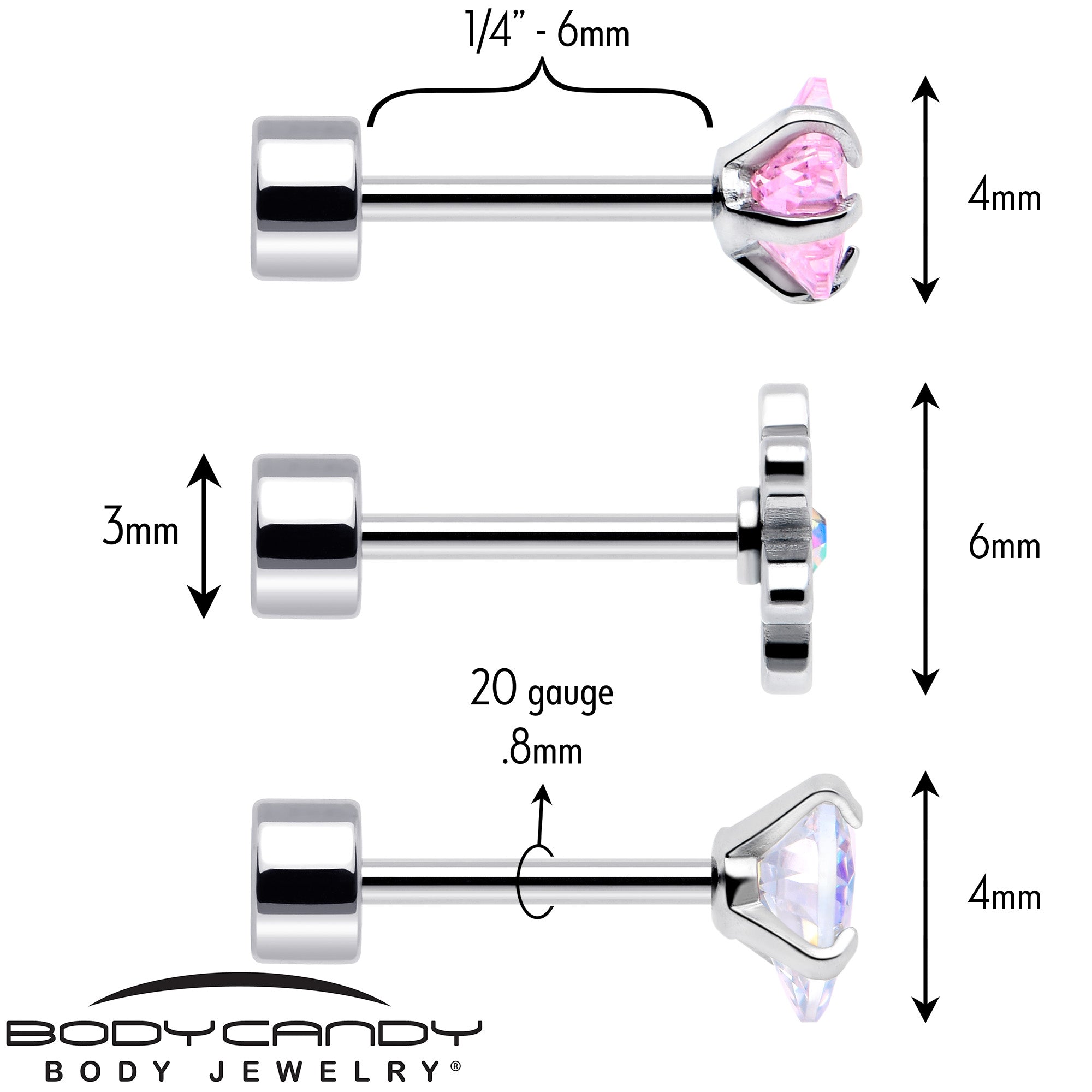 Set of 6 Flatback Earrings with Pink Aurora Gem Star Heart Flower